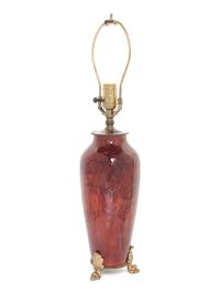 An English Red-Glazed Pottery Vase Mounted as a Lamp