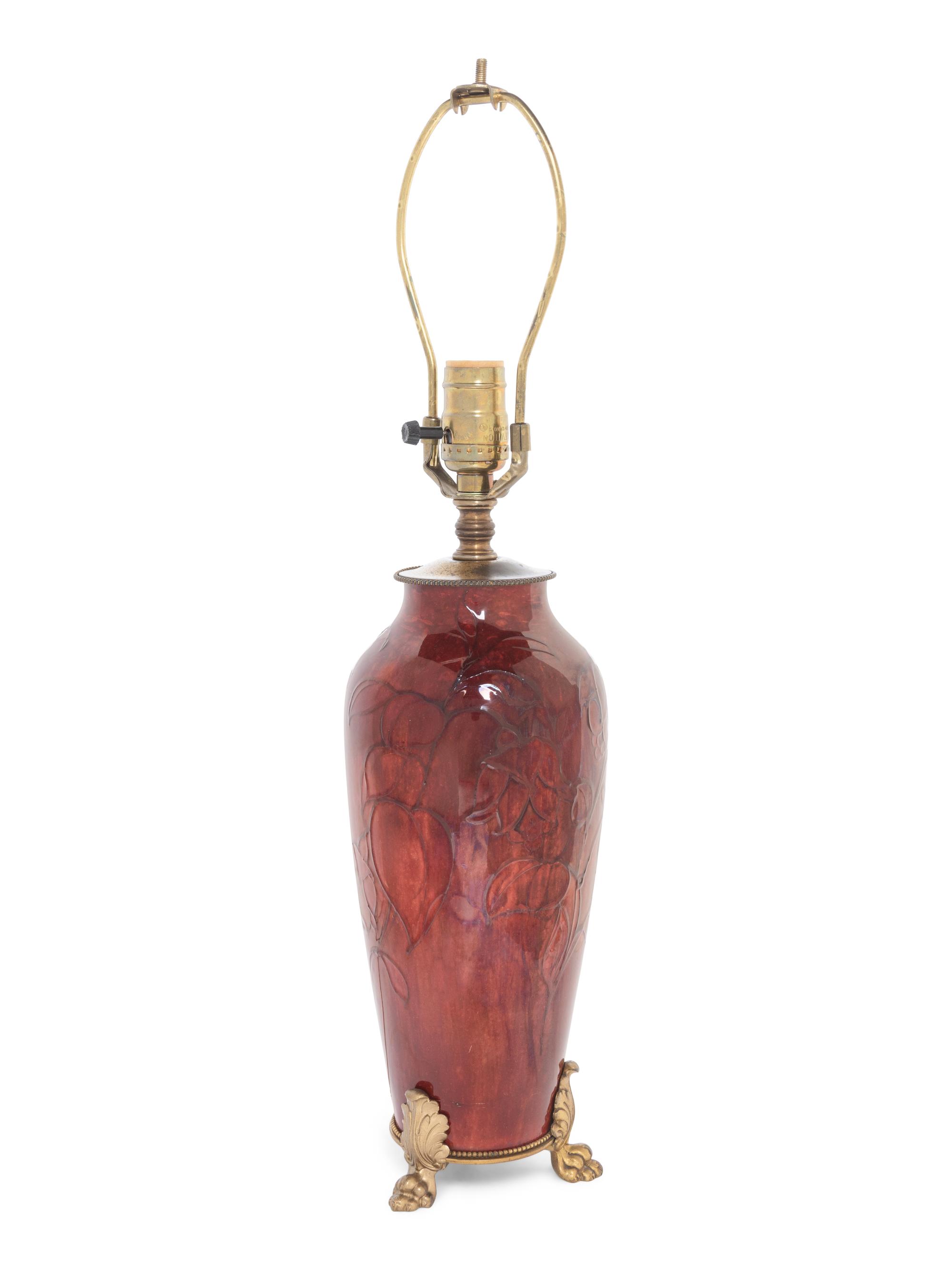 An English Red-Glazed Pottery Vase Mounted as a Lamp
