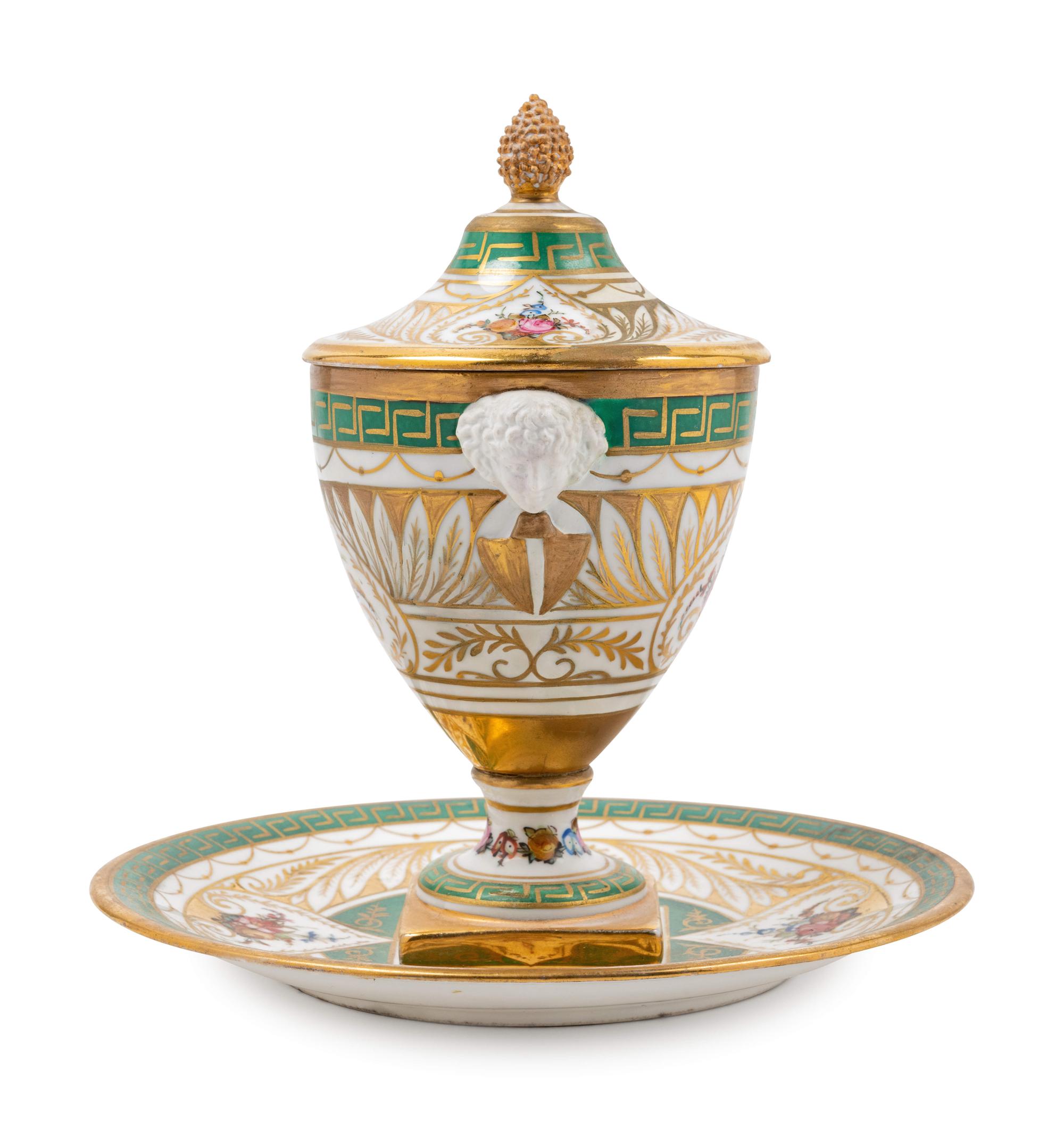 A French Porcelain Covered Cup and Saucer