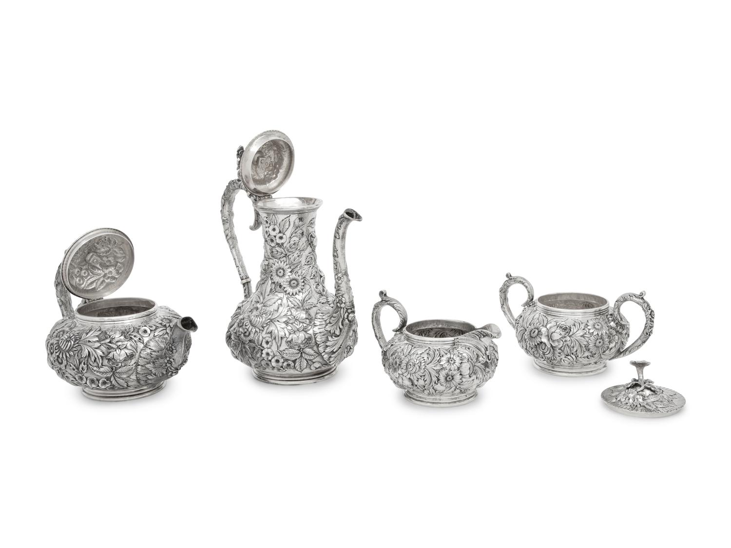 An S. Kirk and Son Silver Repousse Four-Piece Tea and Coffee Service