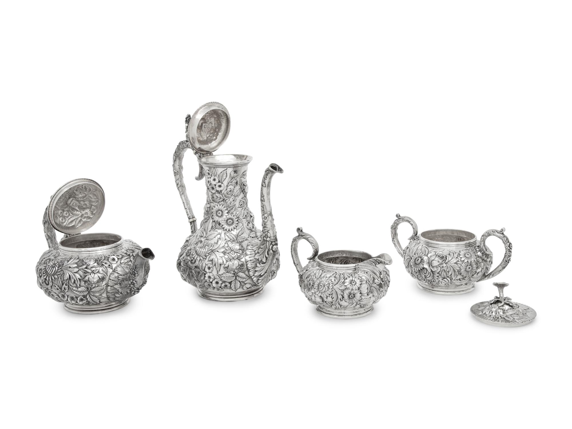 An S. Kirk and Son Silver Repousse Four-Piece Tea and Coffee Service