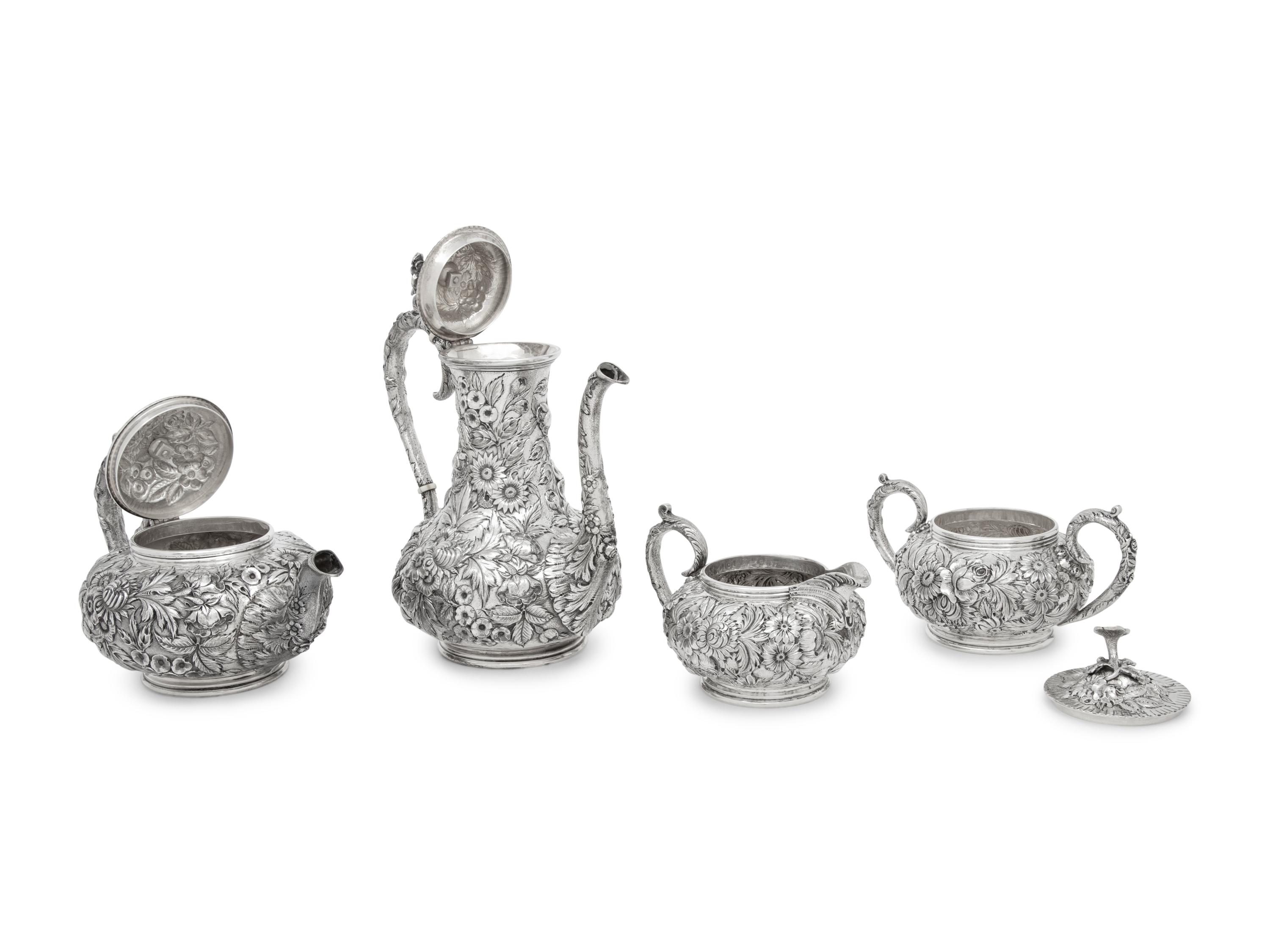 An S. Kirk and Son Silver Repousse Four-Piece Tea and Coffee Service