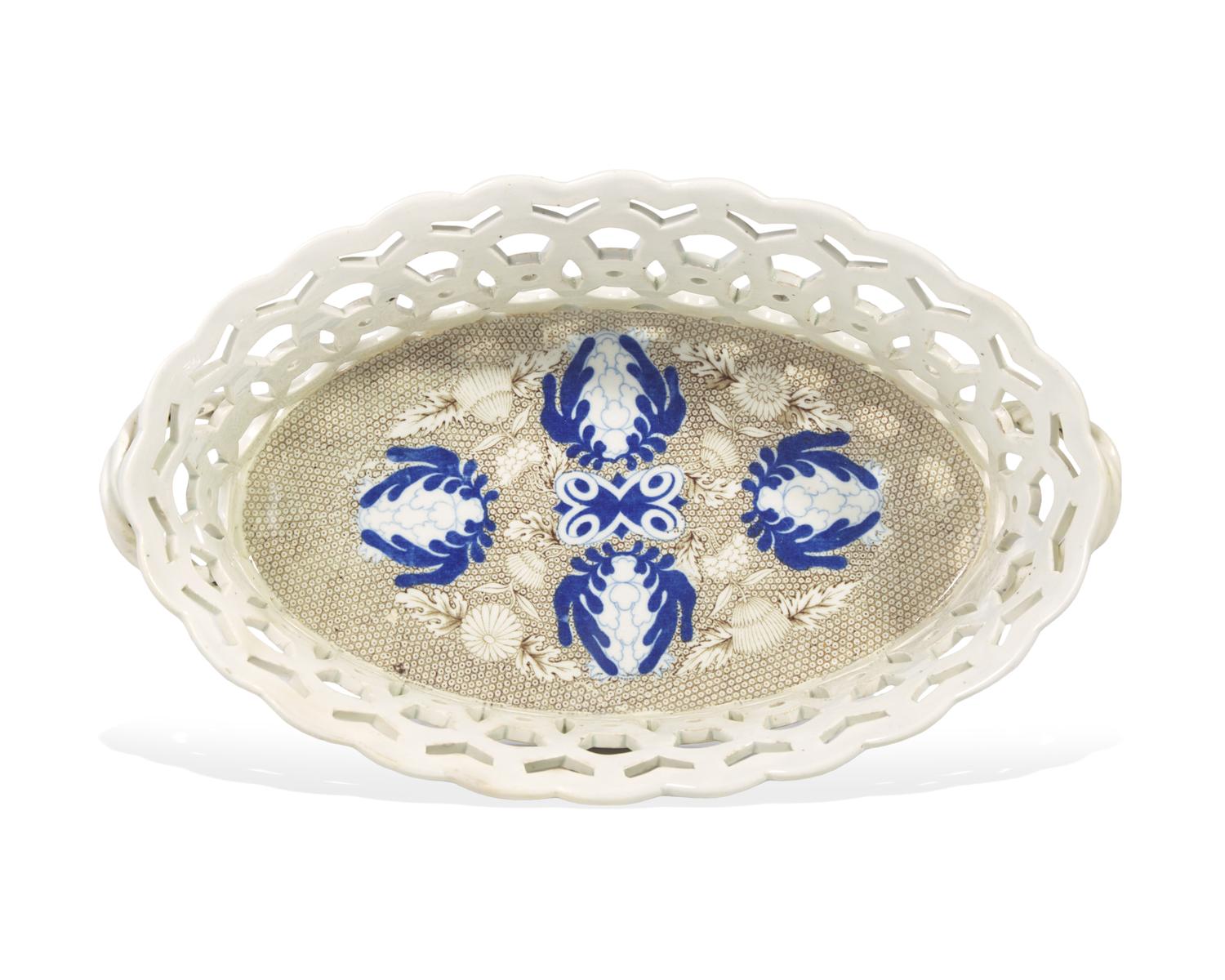 A Wedgwood Transfer Printed Creamware Basket