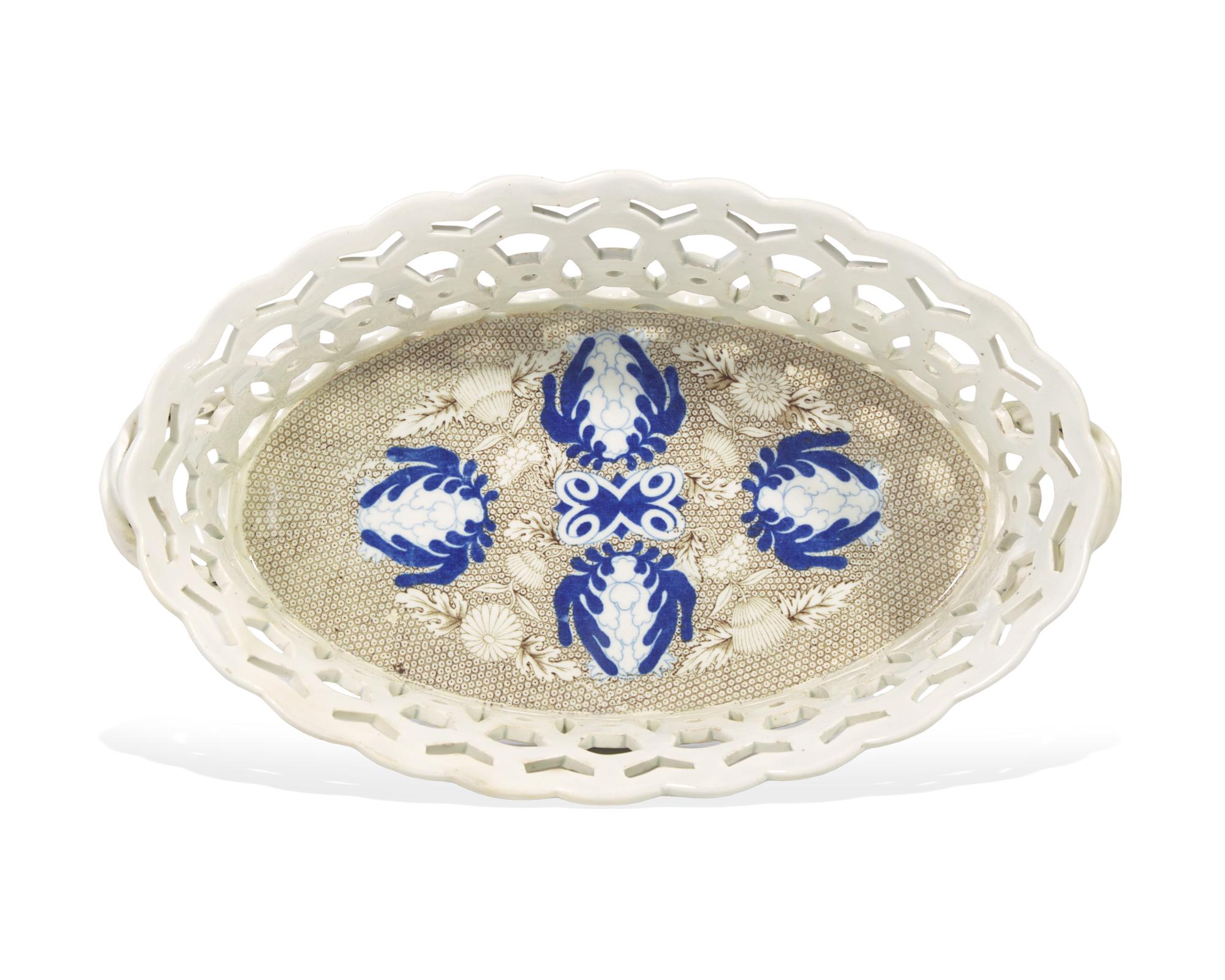 A Wedgwood Transfer Printed Creamware Basket