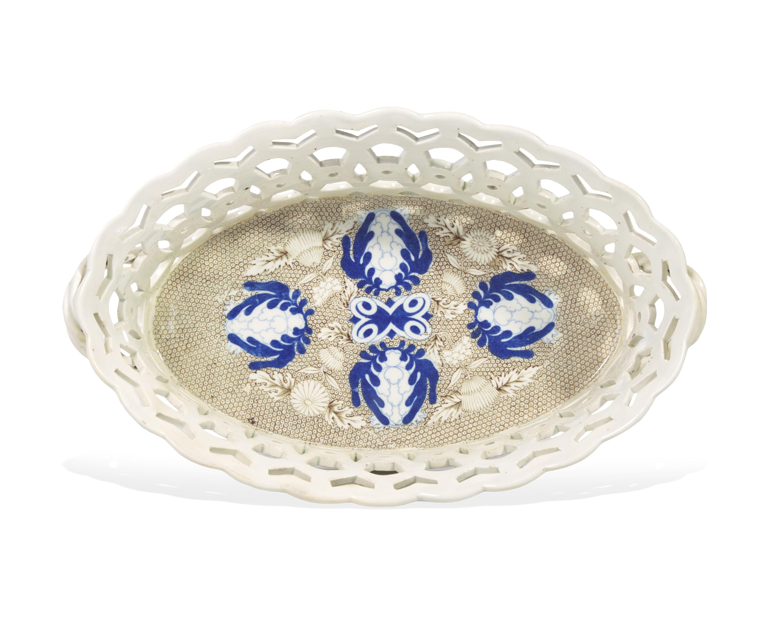 A Wedgwood Transfer Printed Creamware Basket