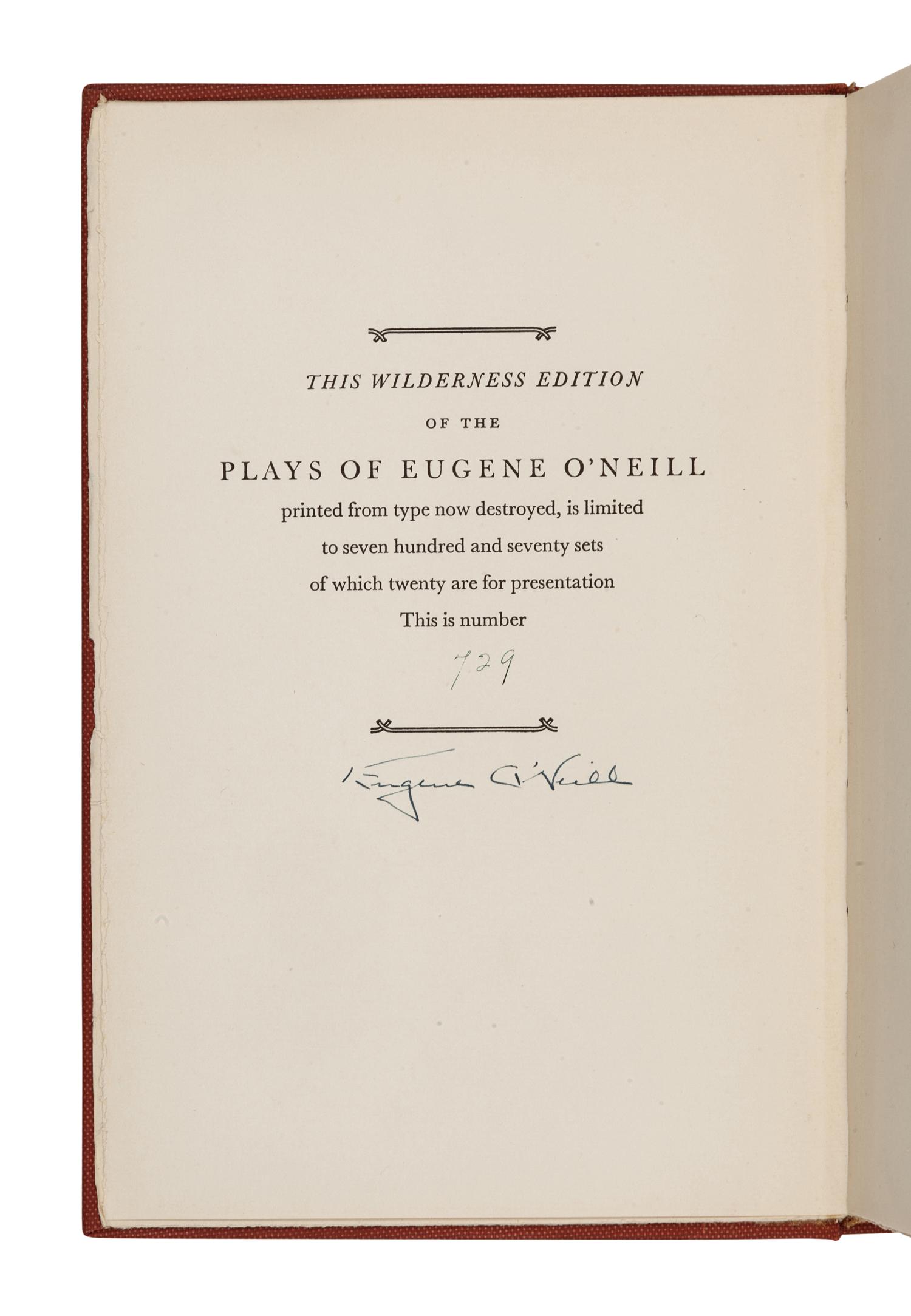 O'NEILL, Eugene (1888-1953). Plays . New York: Charles Scribner's Sons, 1934.