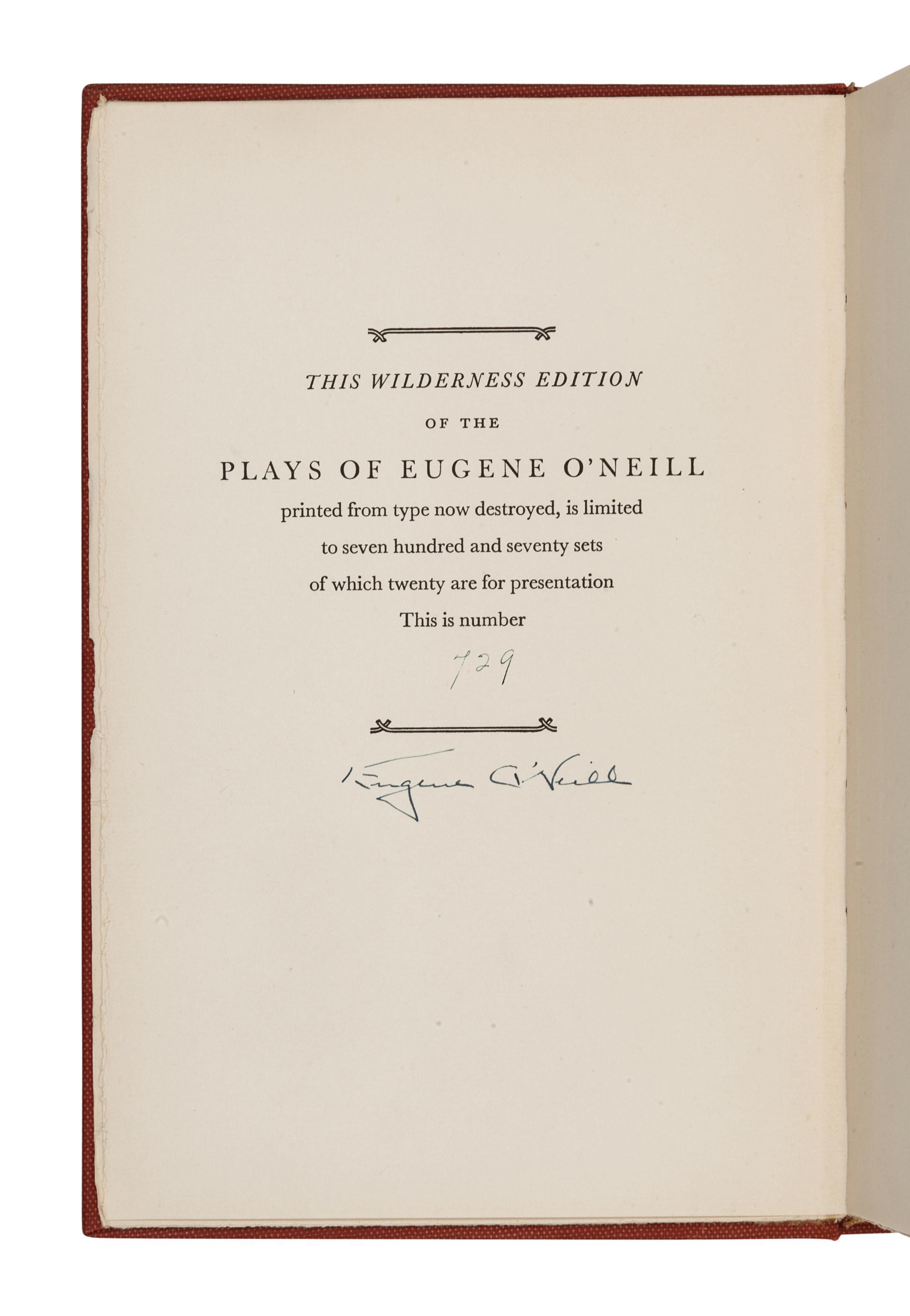O'NEILL, Eugene (1888-1953). Plays . New York: Charles Scribner's Sons, 1934.