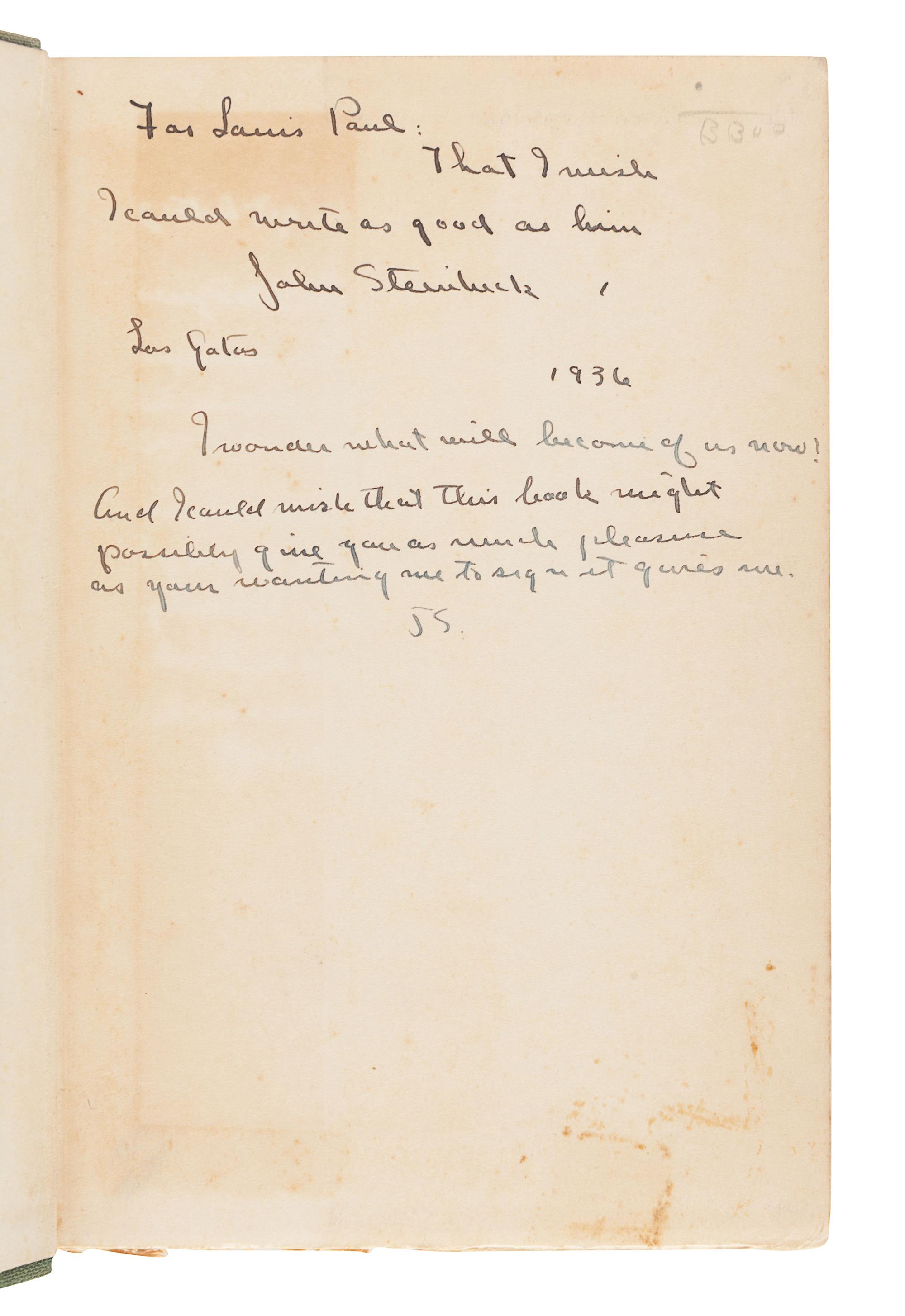 STEINBECK, John (1902-1968). The Pastures of Heaven. New York: Brewer, Warren & Putnam, 1932.