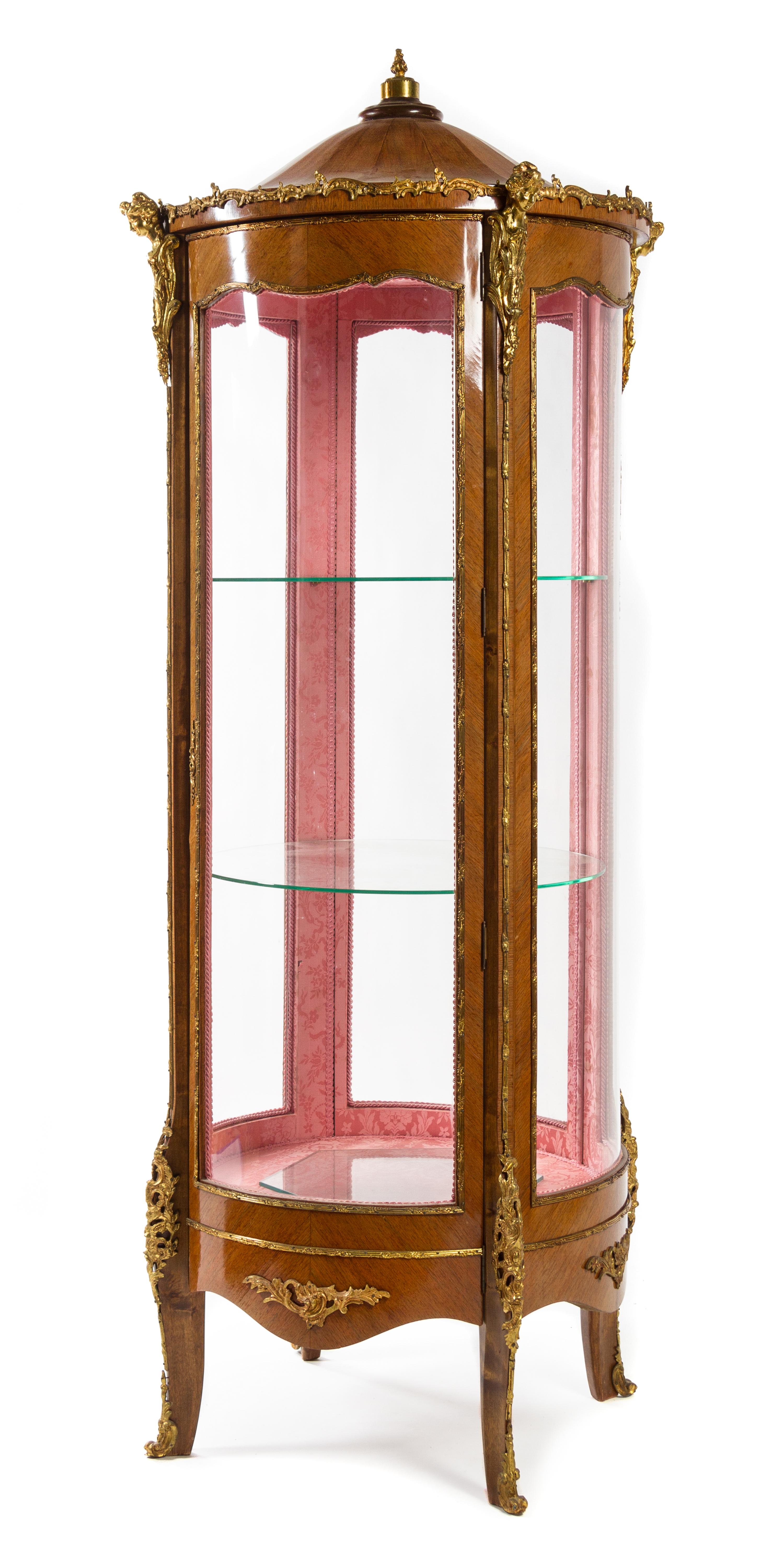 A Louis XV Style Gilt Metal Mounted Fruitwood Vitrine Height 81 x diameter 34 1/2 inches. — 20TH CENTURY