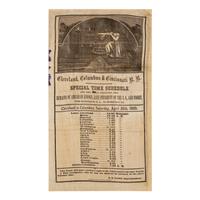 [LINCOLN FUNERAL]. Cleveland, Columbus, & Cincinnati R.R. Special Time Schedule for the Train Conveying the Remains of Abraham Lincoln... 29 April 1865.