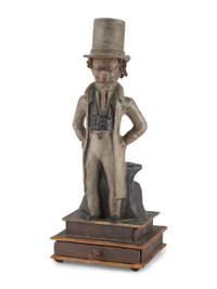 A Folk Art Carved Wood Elderly Gent Match Holder