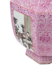 A Pair of Chinese Pink-Ground Porcelain and Grisaille Enamel Vases