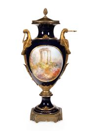 A Large Gilt Bronze Mounted Sèvres Style Porcelain Urn