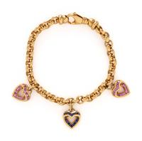 YELLOW GOLD AND MULTIGEM HEART CHARM NECKLACE AND BRACELET