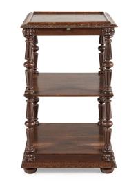 A Continental Carved Oak Etagere