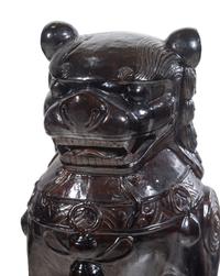A Large Pair of Chinese Brown Glazed Stoneware Figures of Fu Lions