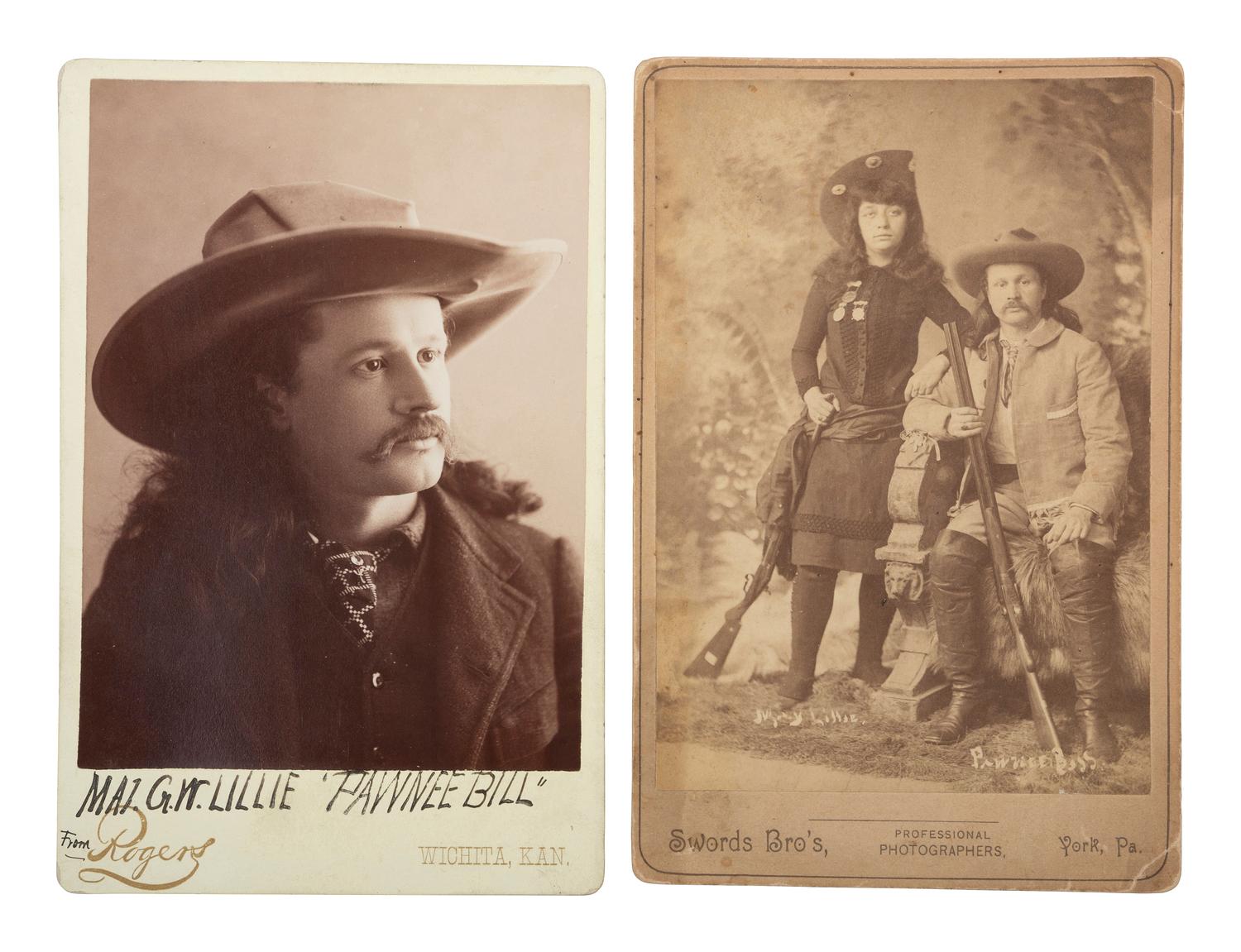 [WILD WEST SHOWS] -- [LILLIE, Gordon W. "Pawnee Bill" (1860-1942)]. A group of 2 cabinet cards of "Pawnee Bill," incl. early portrait.