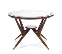 An Italian Glass and Mahogany Low Table Height 18 inches.