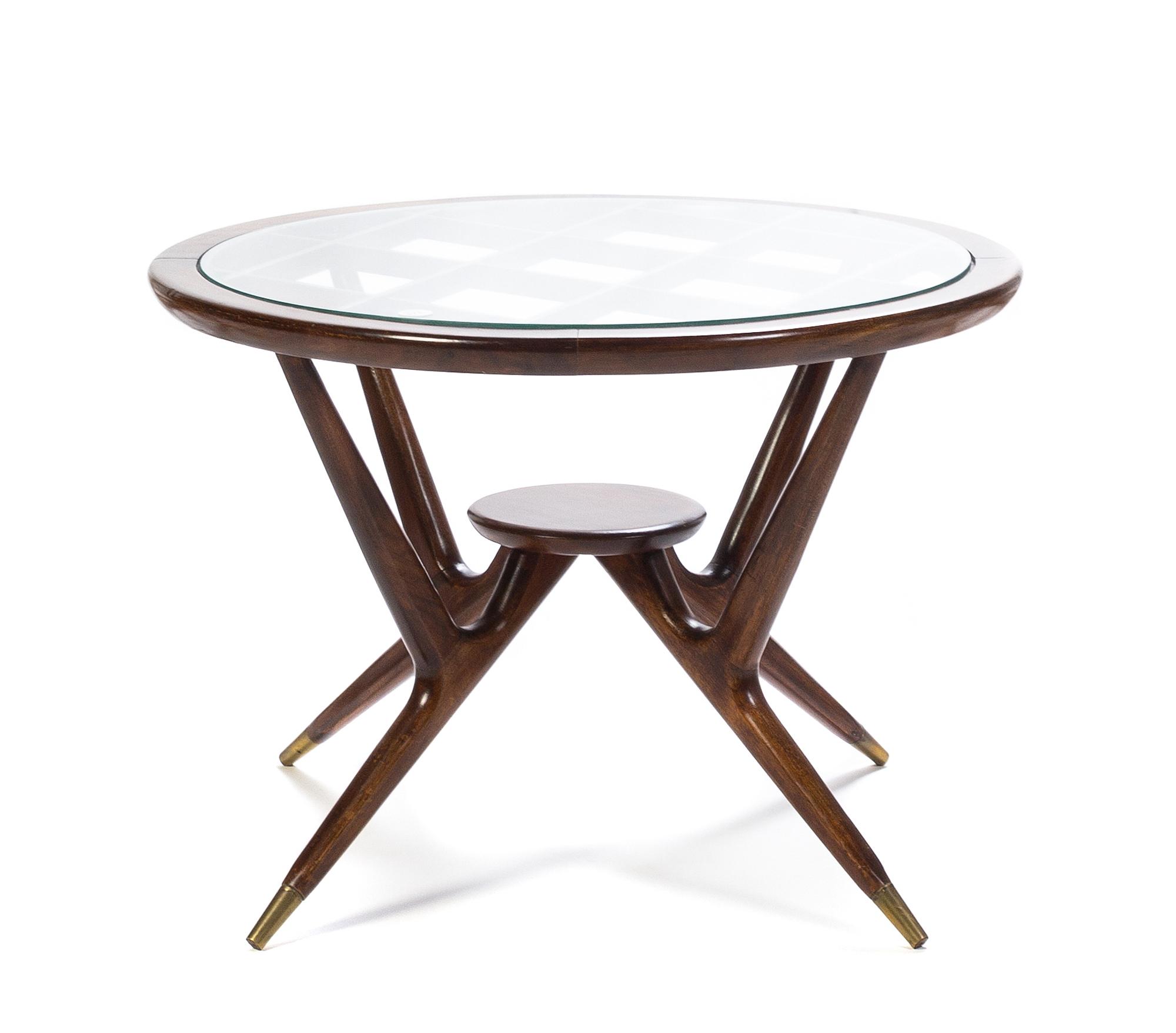 An Italian Glass and Mahogany Low Table Height 18 inches.