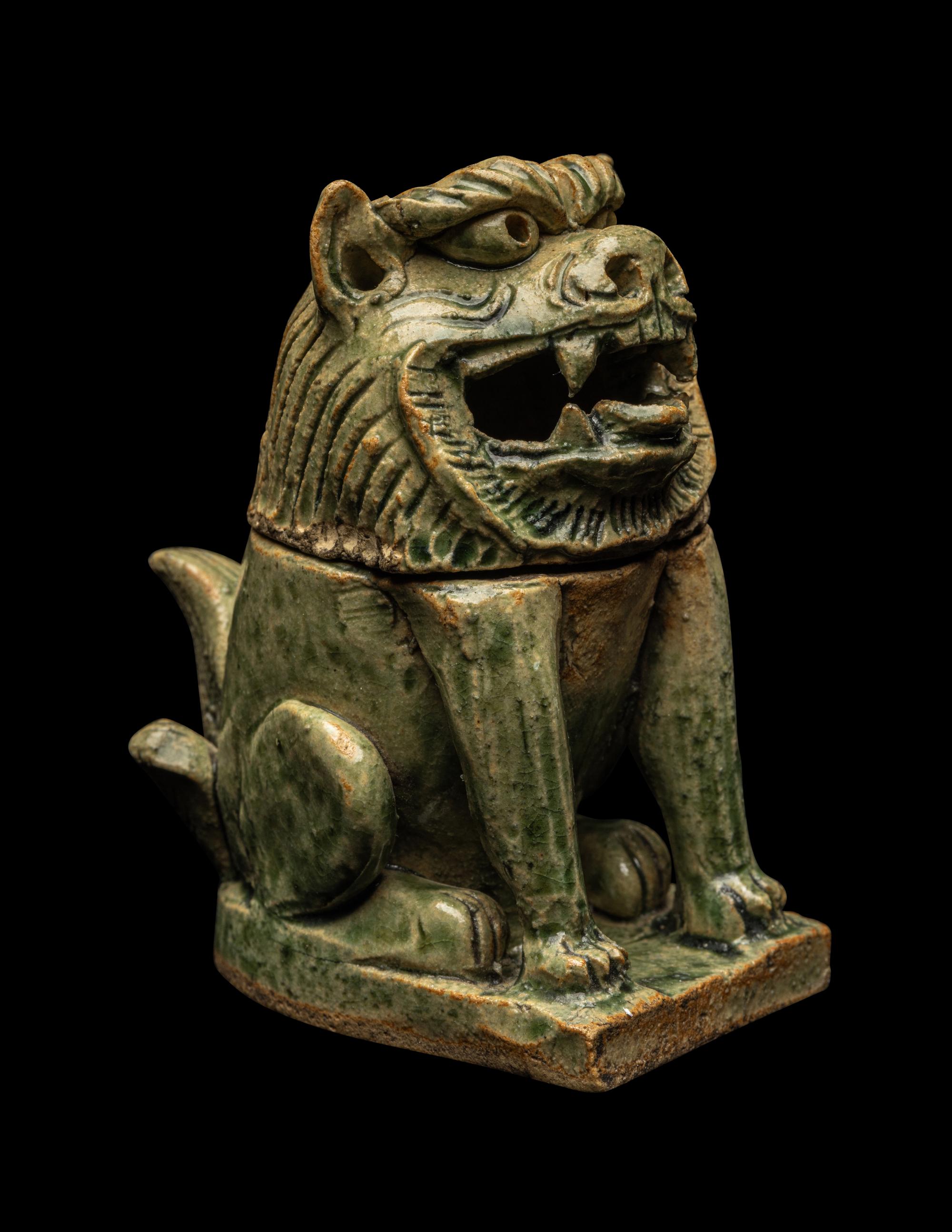 A Japanese Oribe Pottery Incense Burner