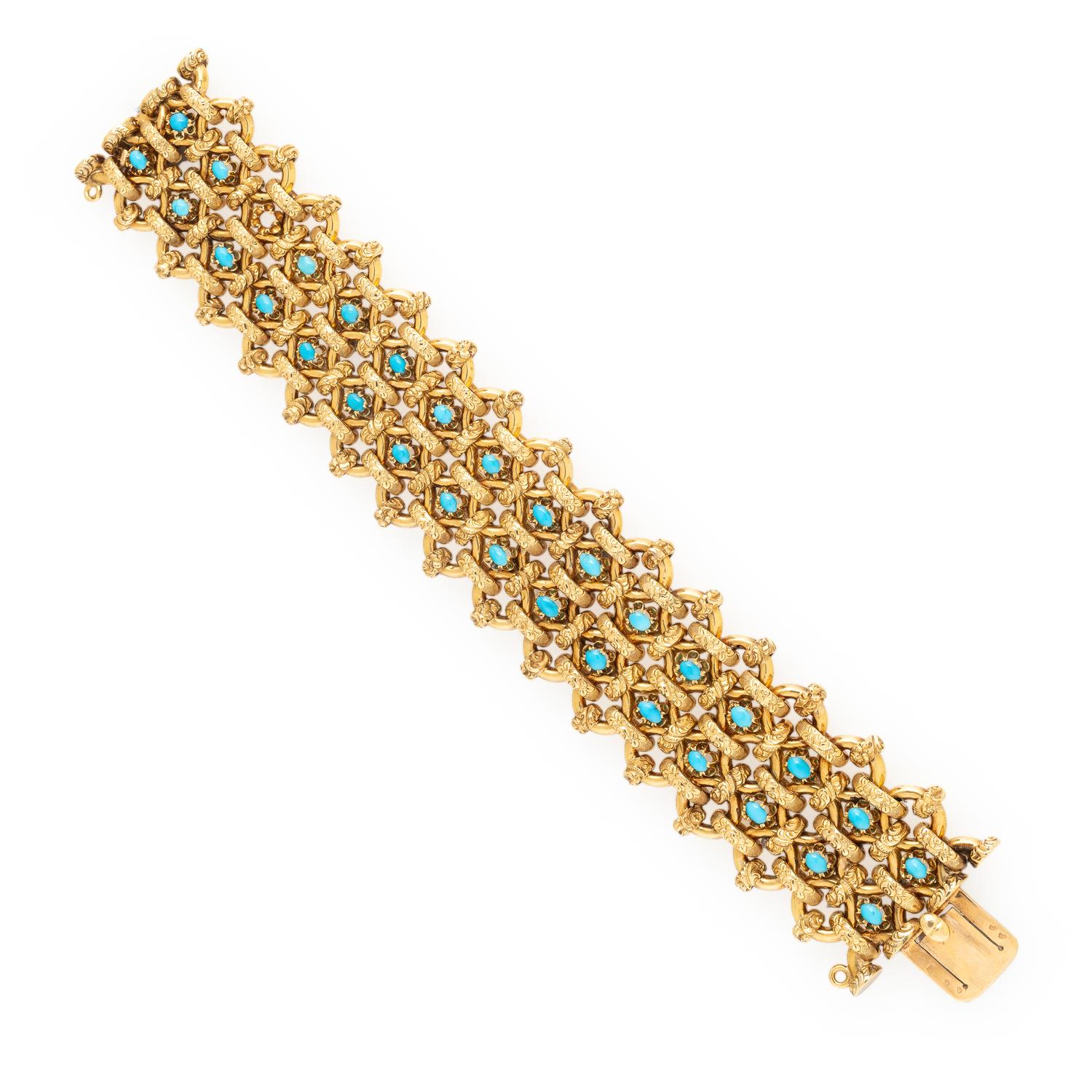 FRENCH, TURQUOISE AND YELLOW GOLD BRACELET