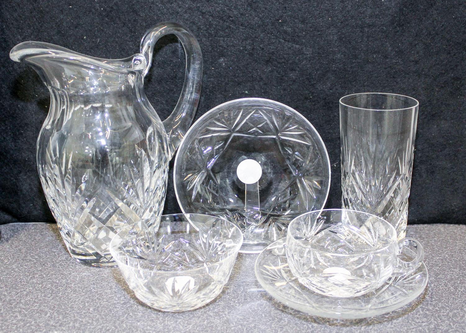 A St. Louis Cut Glass Table Service Height of pitcher 8 1/2 inches.