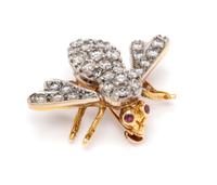 An 18 Karat Bicolor Gold, Diamond and Ruby Bee Brooch, Herbert Rosenthal, 3.60 dwts.