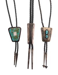 Navajo and Laguna Silver and Turquoise Bolo Ties