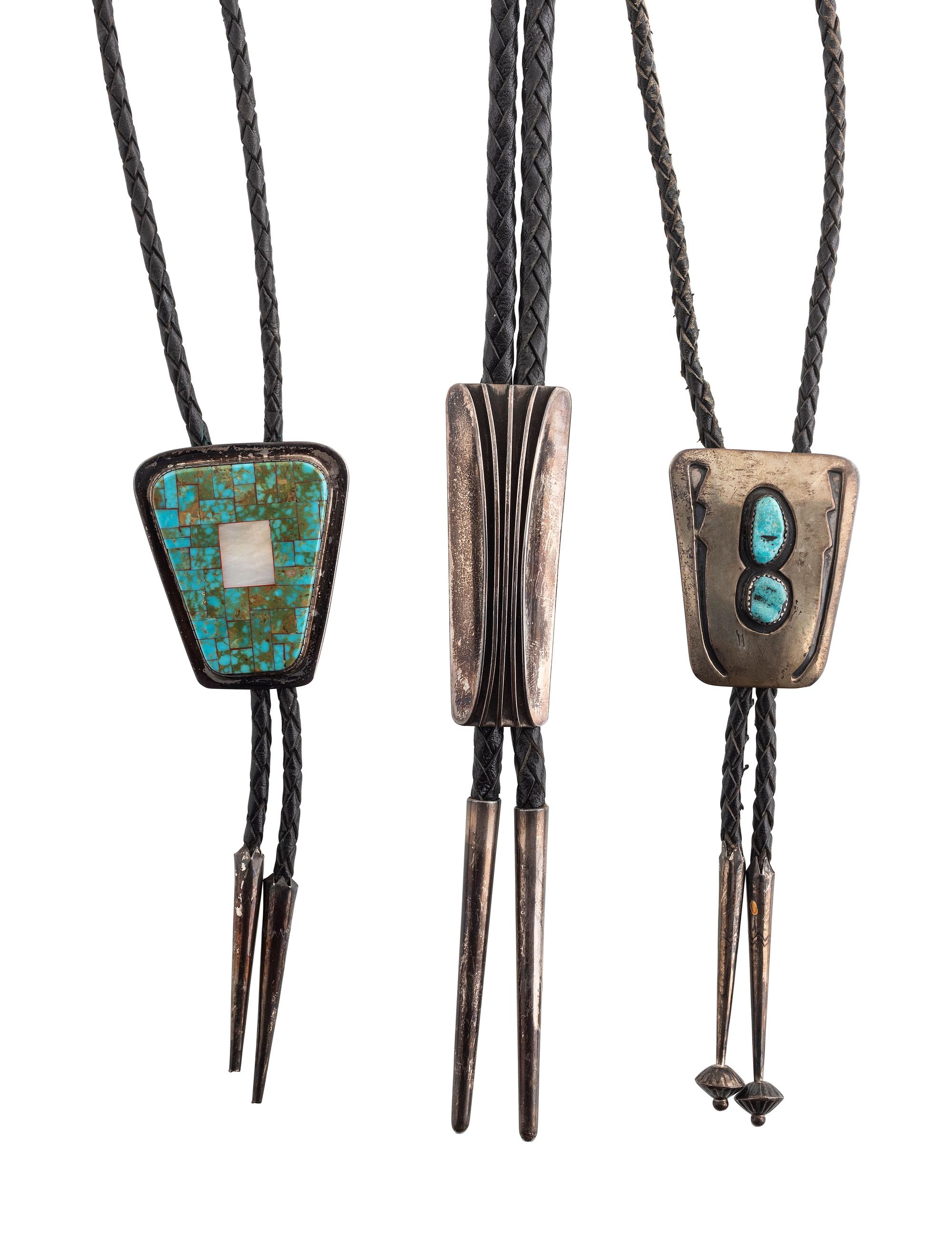 Navajo and Laguna Silver and Turquoise Bolo Ties