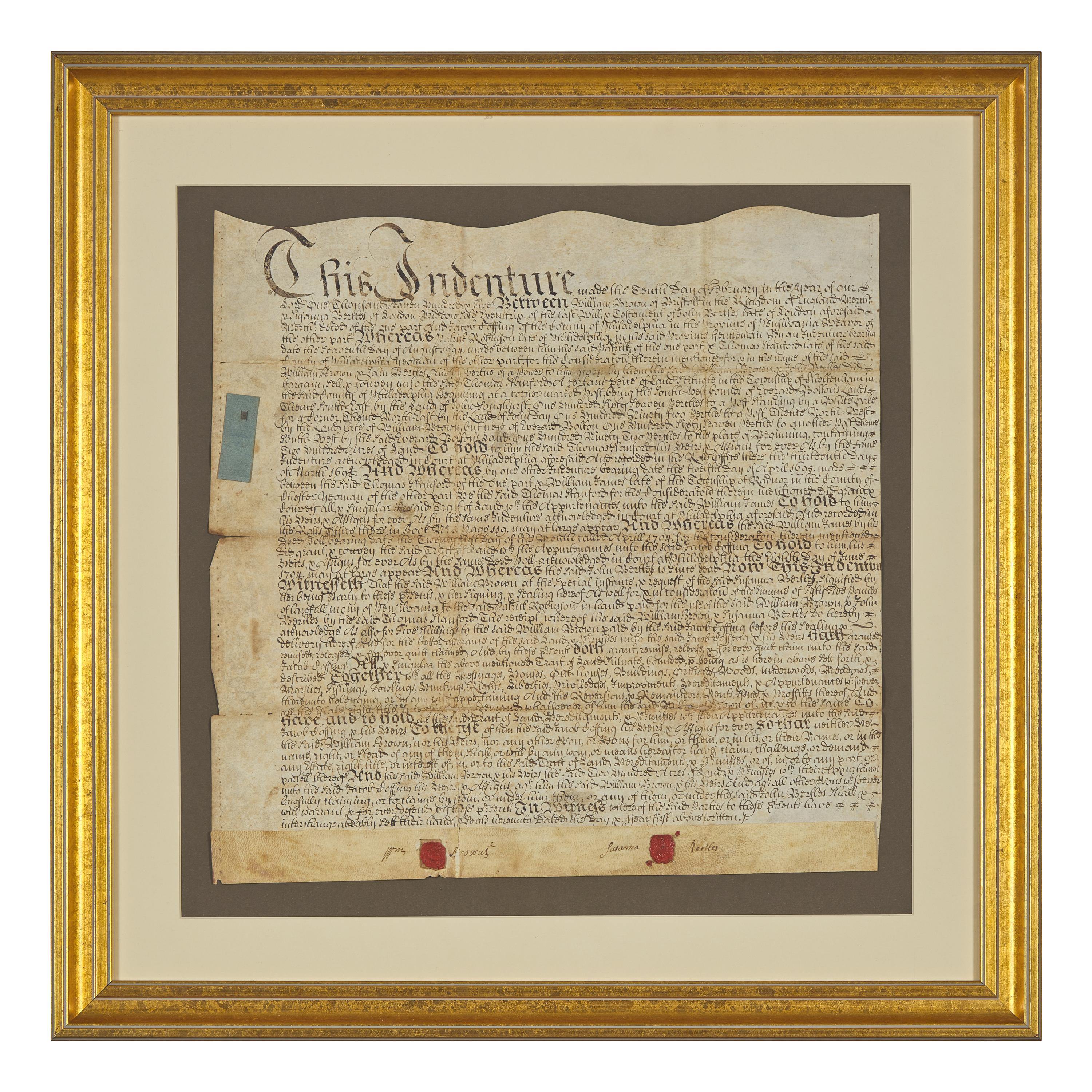 [Philadelphia] Signed 1705 Philadelphia land indenture
