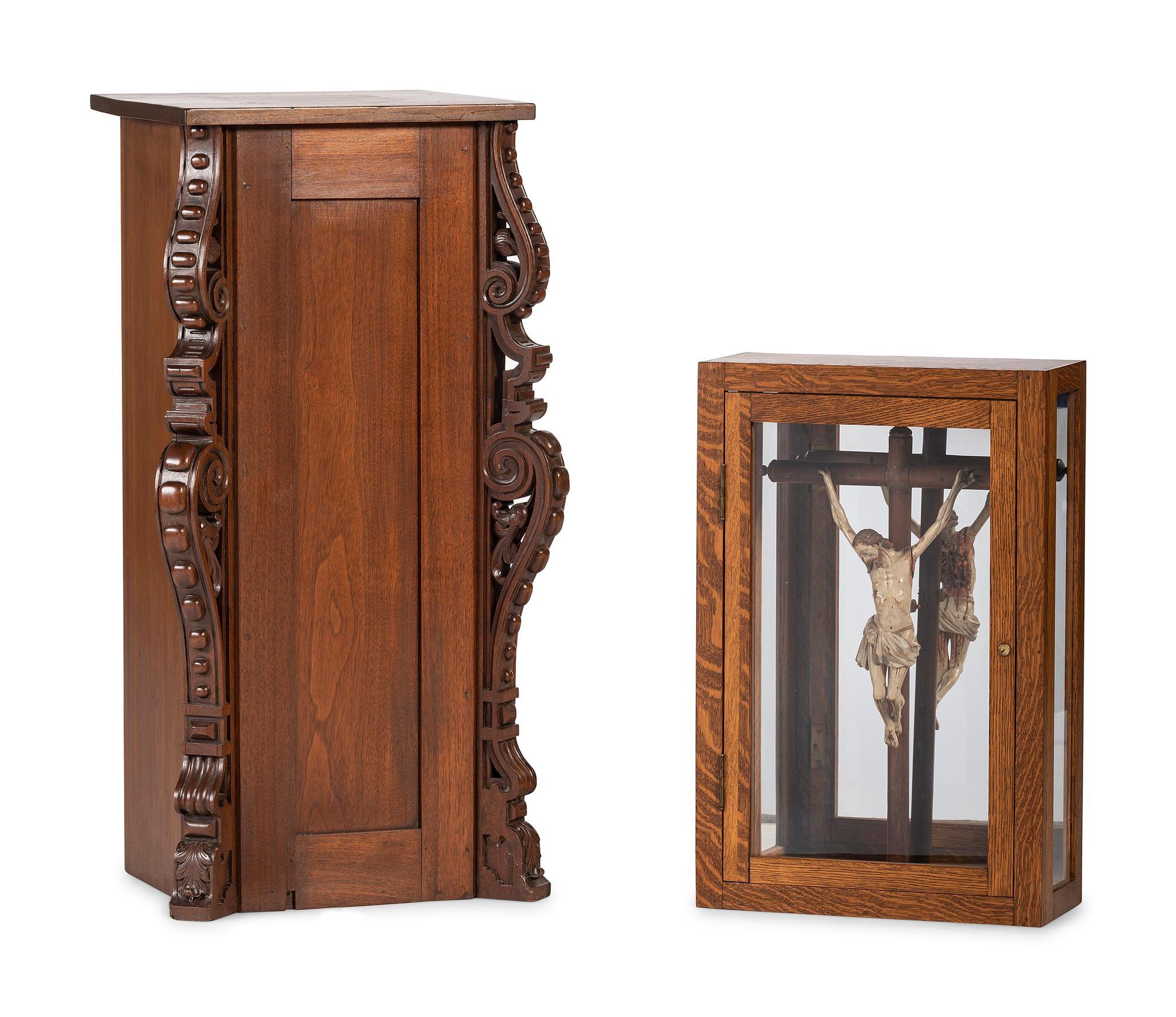 A Spanish Colonial Carved and Painted Wood Crucifix