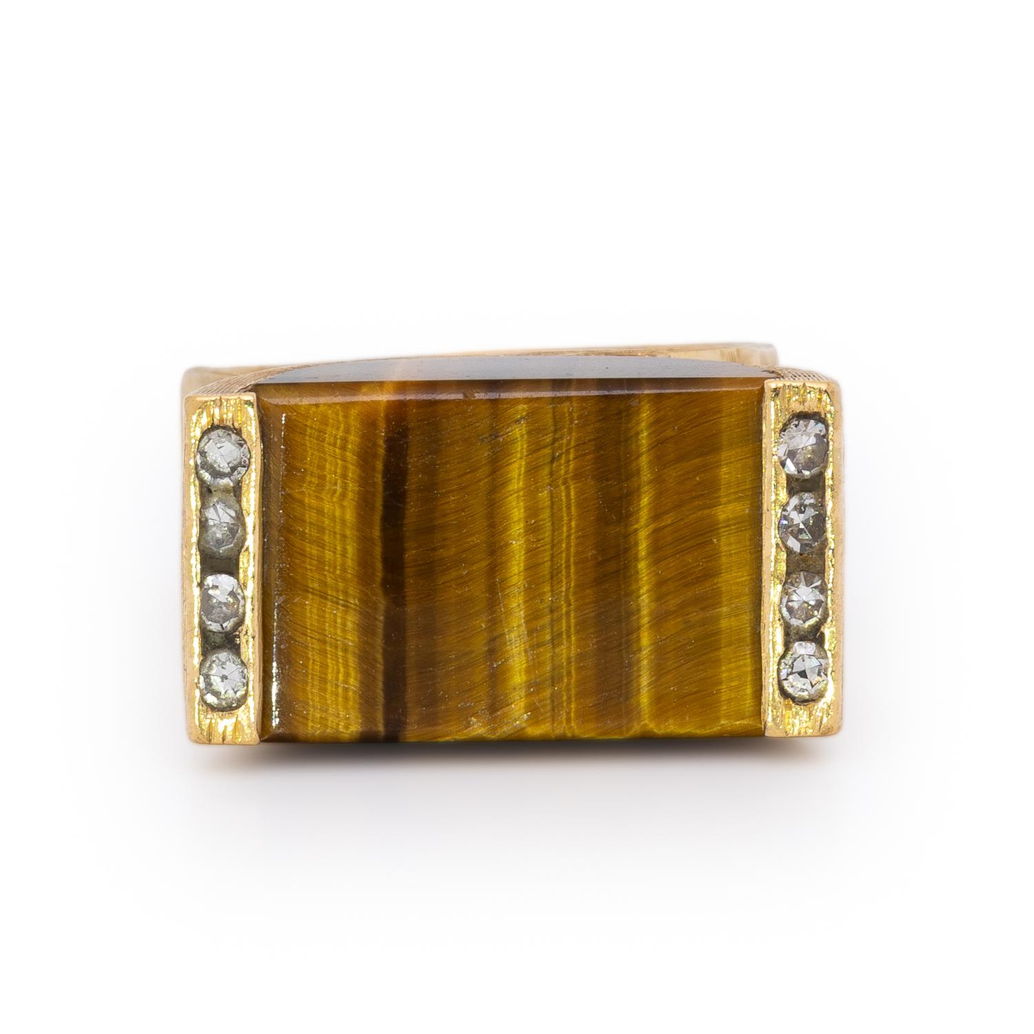 Tiger's Eye, Diamond, and Yellow Gold Ring