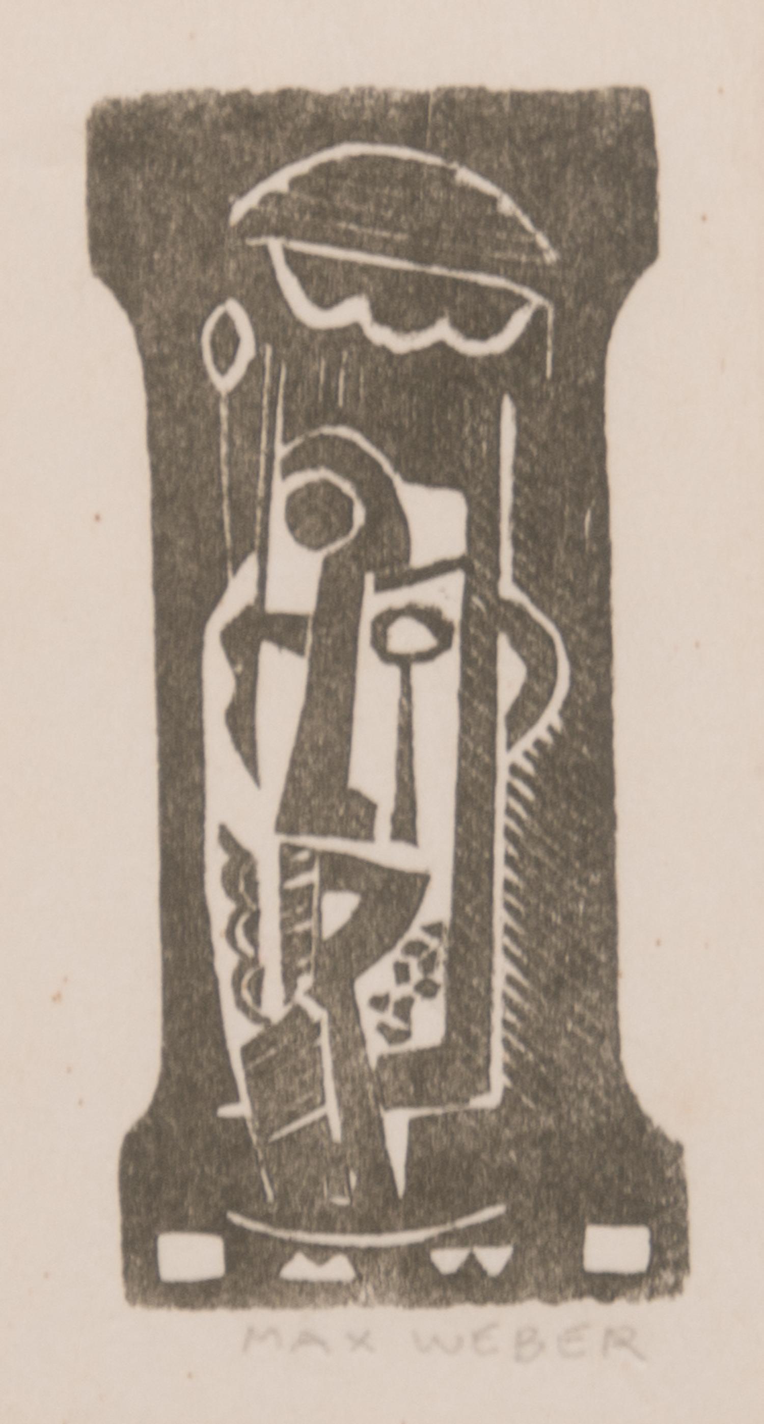 Max Weber, (American, 1881-1961), Portrait, Figure, Nude with Upraised Arm; Head, and Reclining Nude (set of five woodcuts)