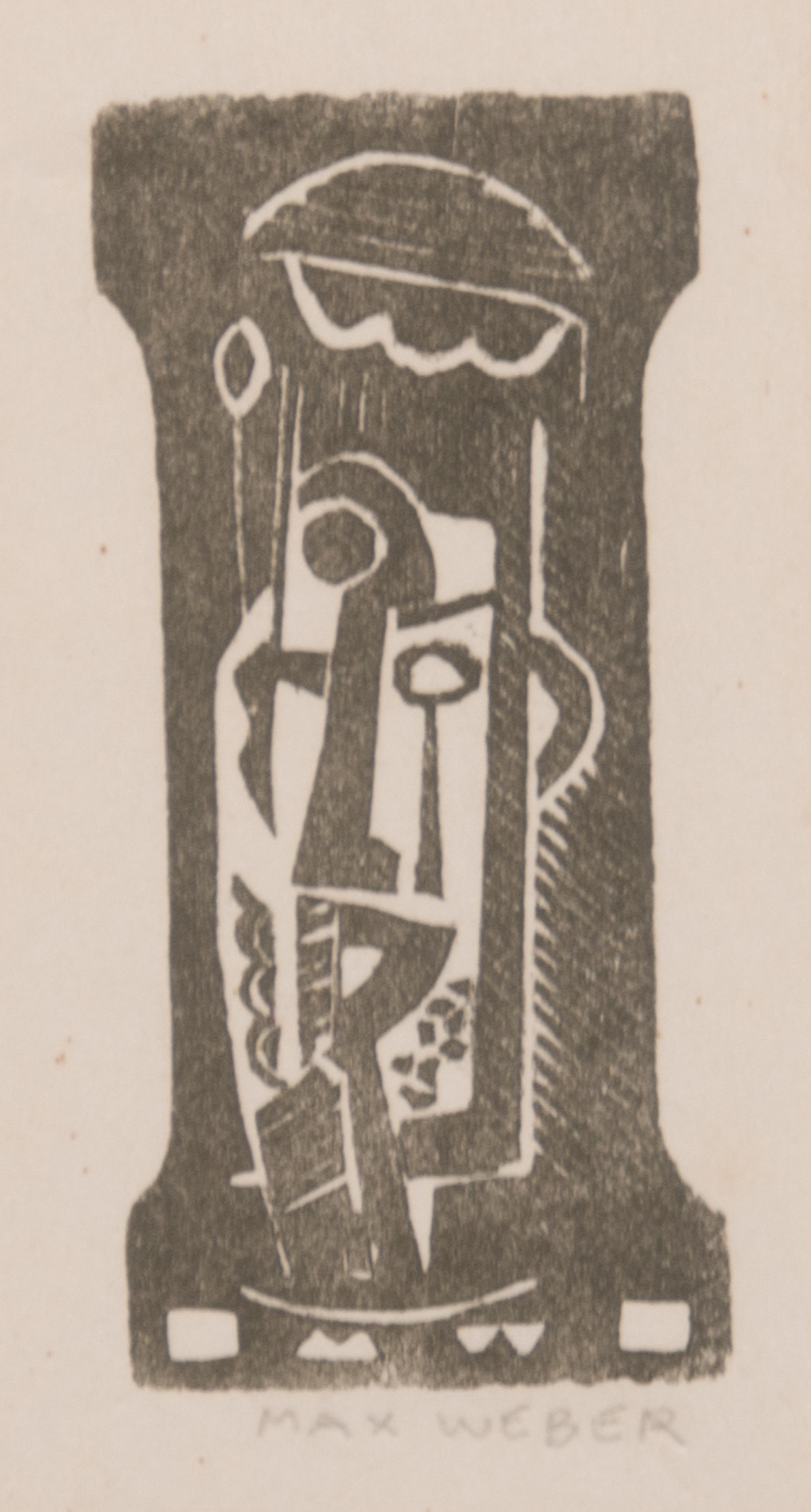 Max Weber, (American, 1881-1961), Portrait, Figure, Nude with Upraised Arm; Head, and Reclining Nude (set of five woodcuts)