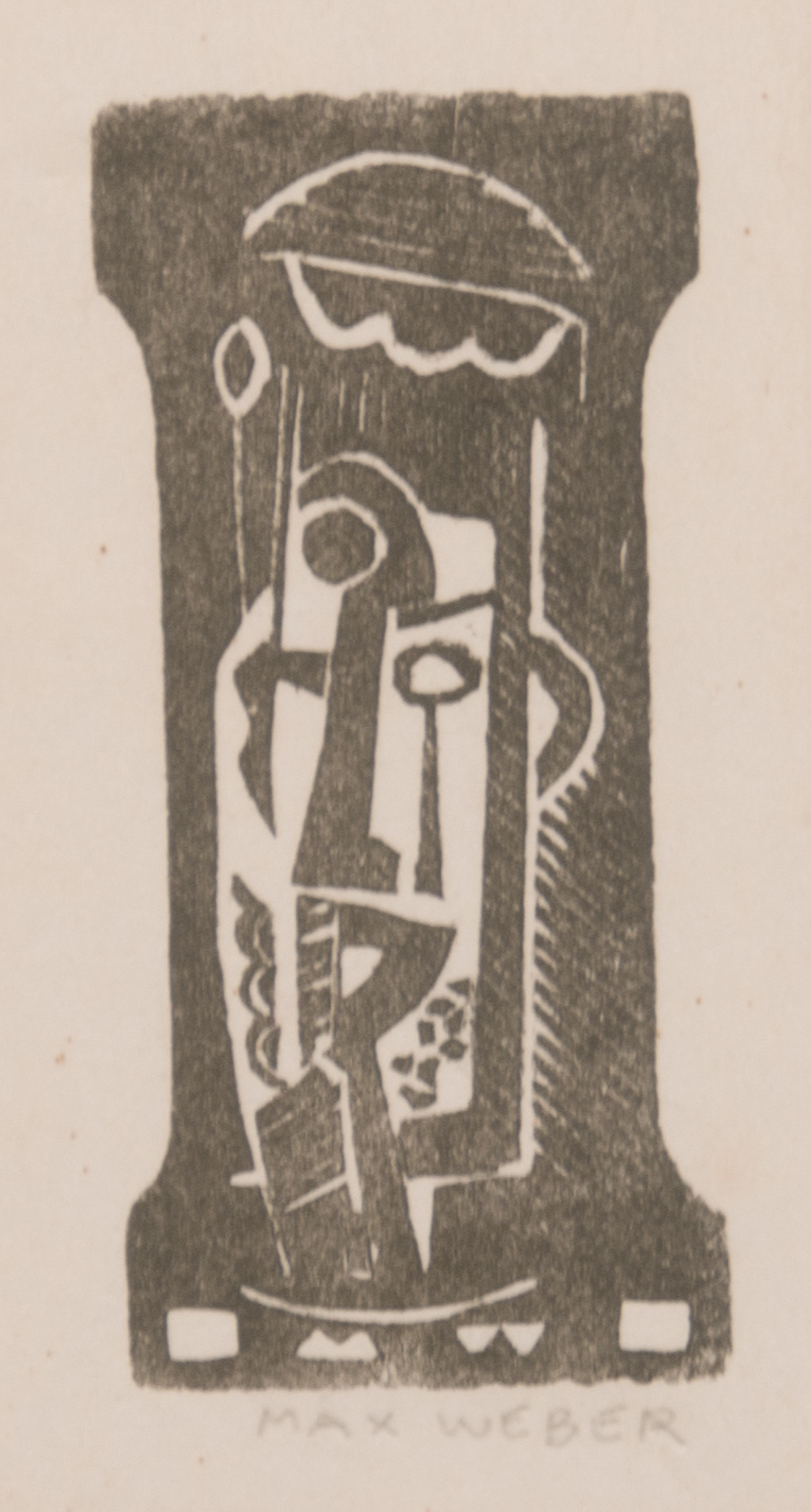 Max Weber, (American, 1881-1961), Portrait, Figure, Nude with Upraised Arm; Head, and Reclining Nude (set of five woodcuts)