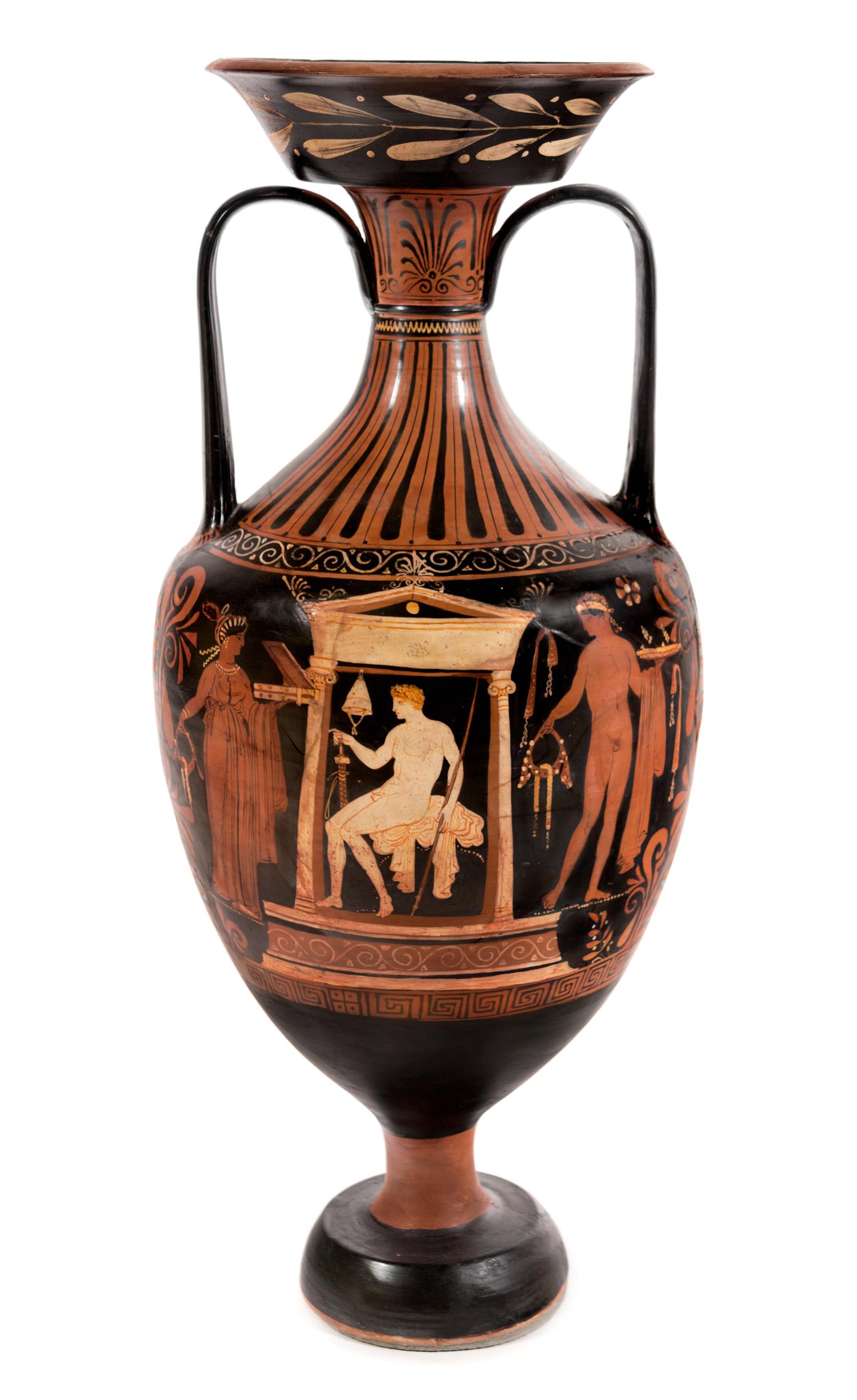 An Apulian Red-Figured Amphora Height 29 1/2 x diameter 12 inches. — CIRCA 300 B.C.E.