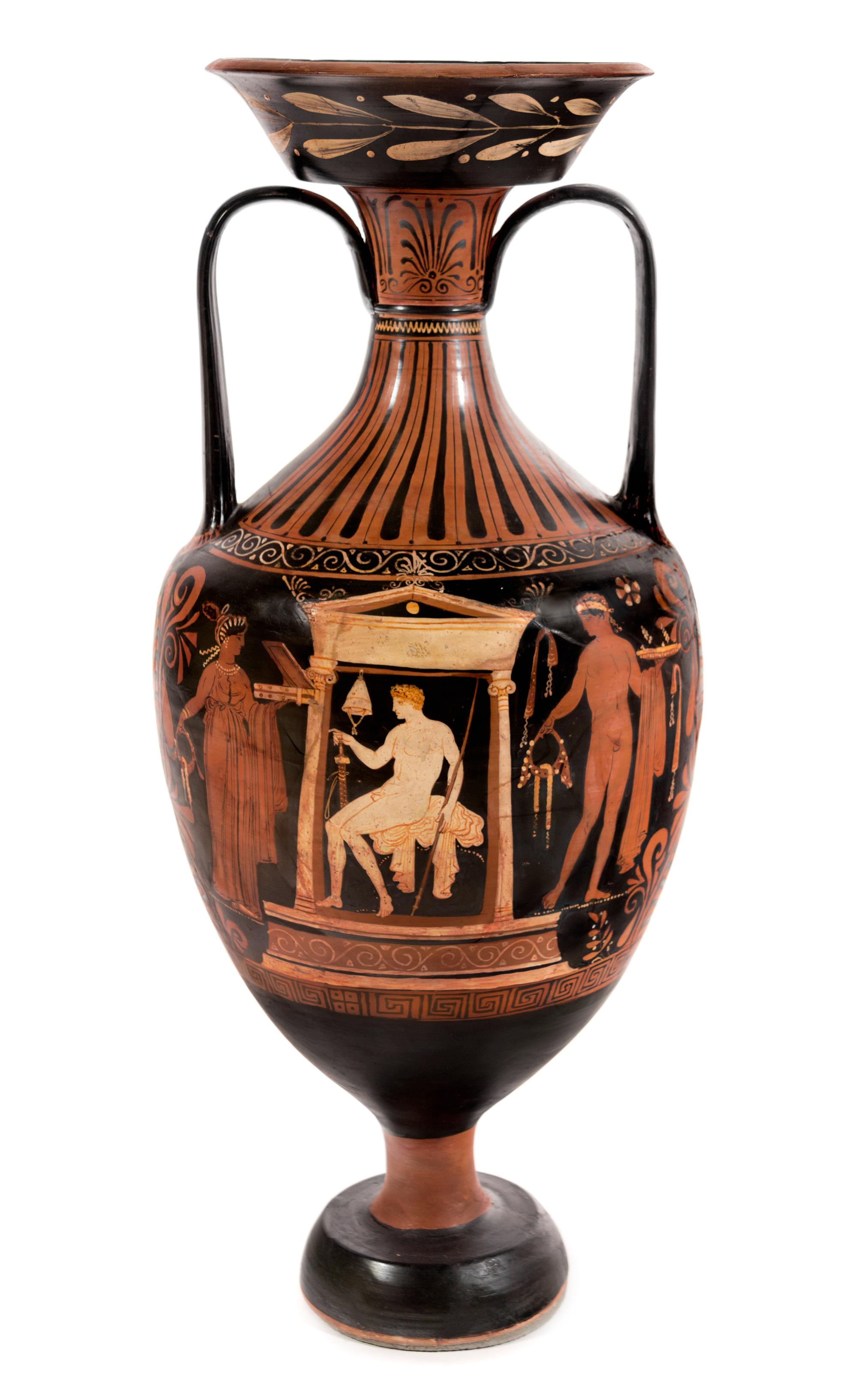 An Apulian Red-Figured Amphora Height 29 1/2 x diameter 12 inches. — CIRCA 300 B.C.E.
