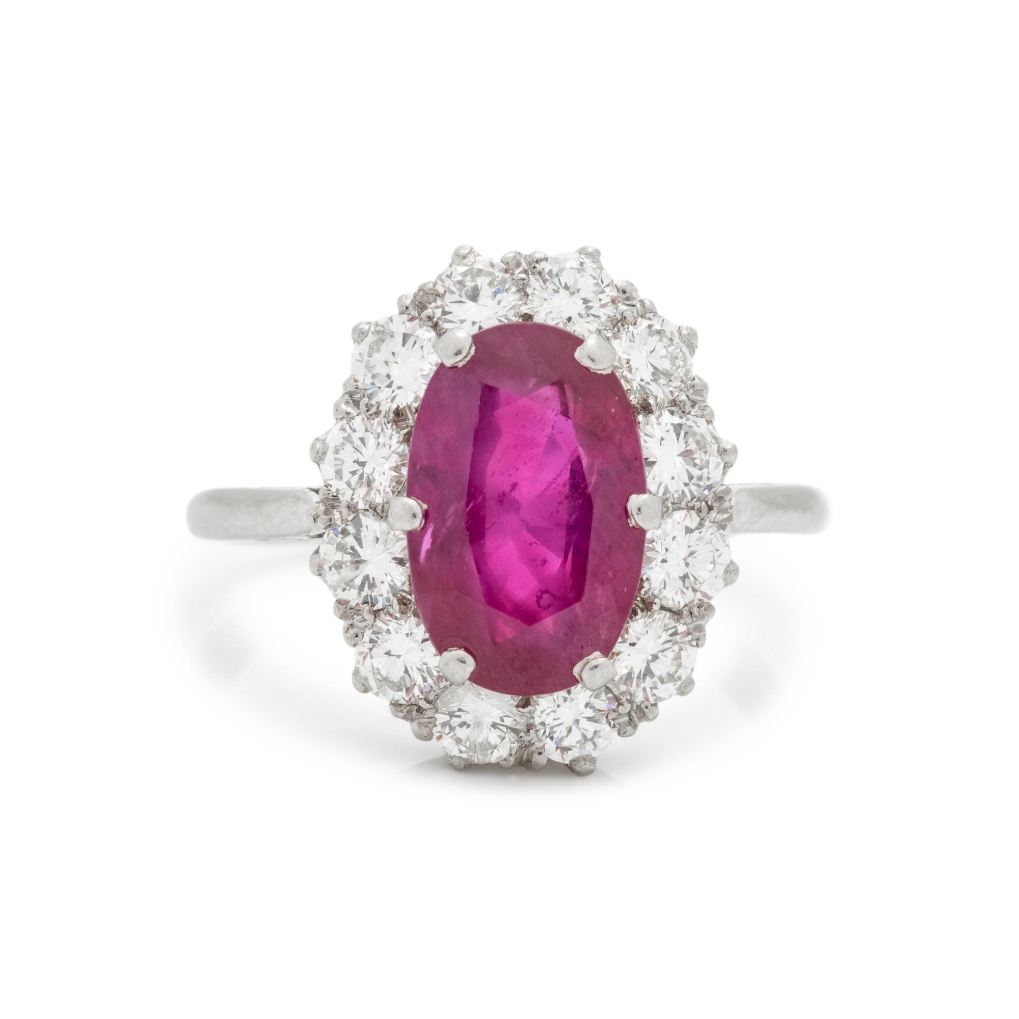 UNHEATED BURMESE RUBY AND DIAMOND RING