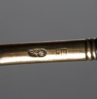 A Russian Silver-Gilt and Enamel Spoon, Mark of Ivan Saltykov, Moscow, late 19th/early 20th century, having a spherical enameled finial