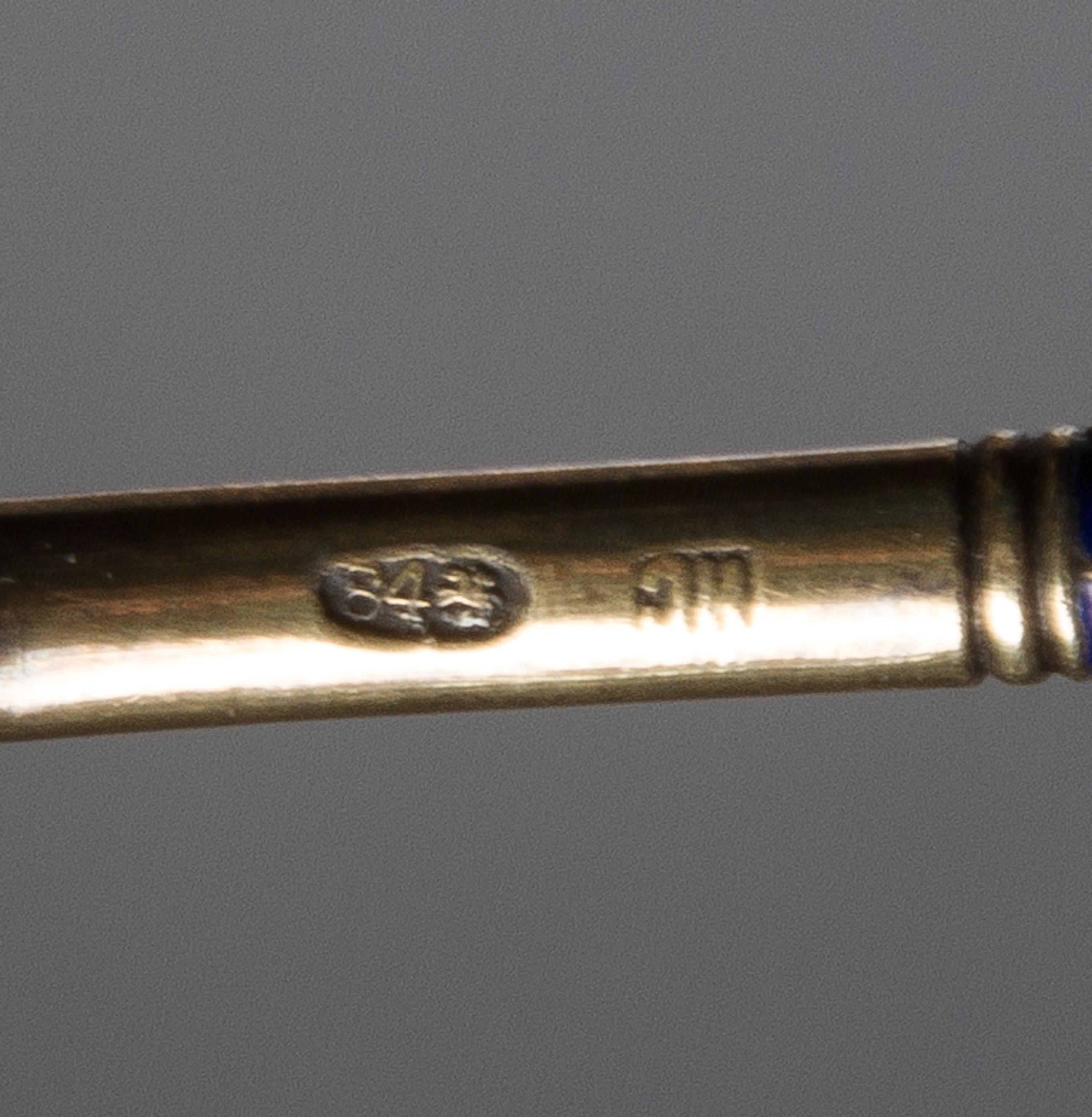 A Russian Silver-Gilt and Enamel Spoon, Mark of Ivan Saltykov, Moscow, late 19th/early 20th century, having a spherical enameled finial