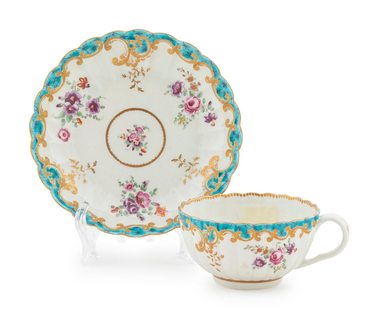 A Dr. Wall Worcester Porcelain Teacup and Saucer — C. 1775
