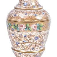 A Venetian Enameled Glass Three-Piece Garniture