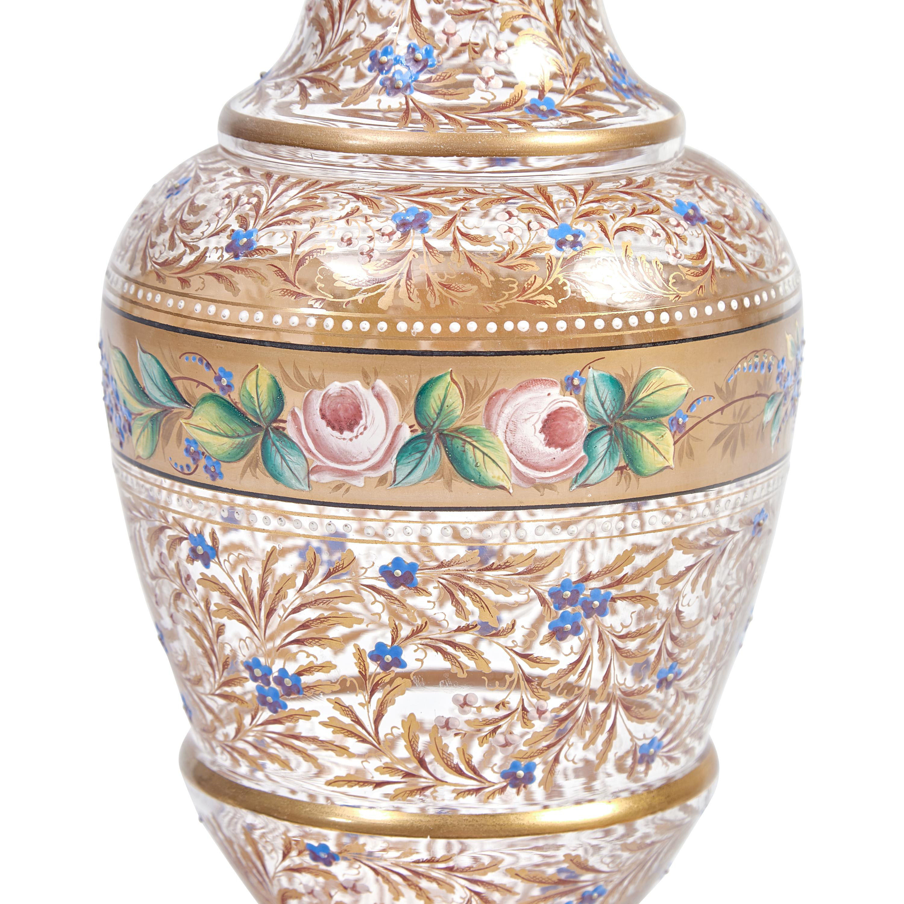 A Venetian Enameled Glass Three-Piece Garniture