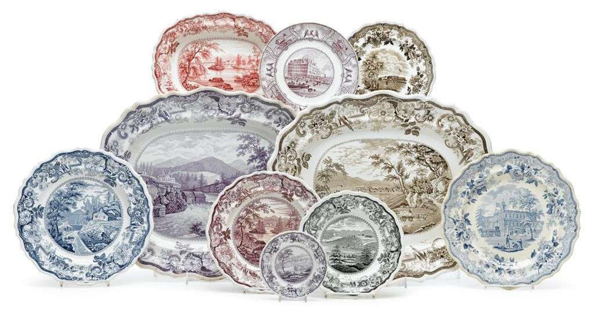 Staffordshire transfer-printed "Picturesque Views of Hudson River" plates clews, cobridge, early 19th century