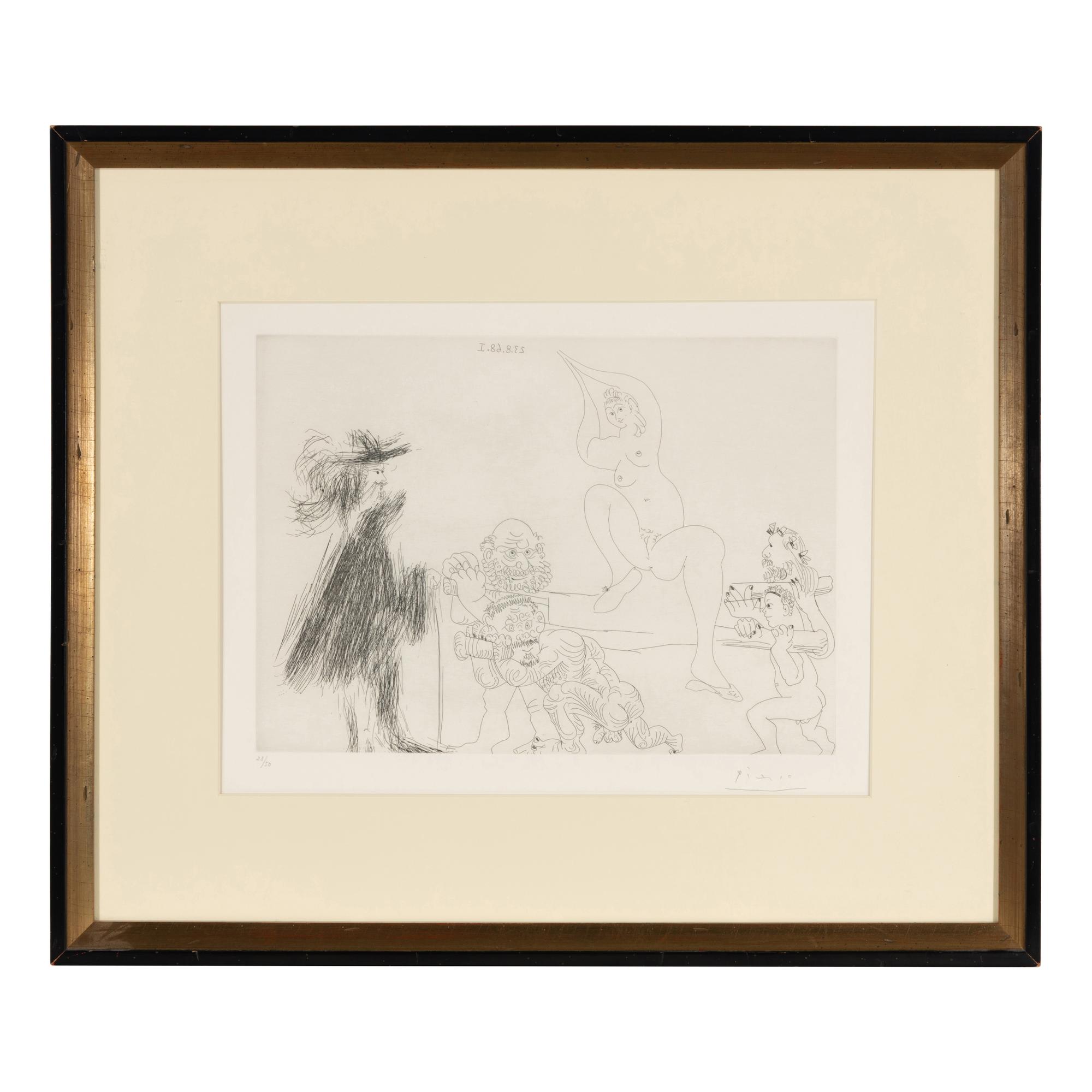 Pablo Picasso (Spanish, 1881-1973) — Quatre portefaix apportant a un gentilhomme une jeune femme sur une litiere (from Séries 347 ), 1968