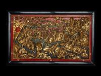A Large Chinese Gilt and Red Wood Panel