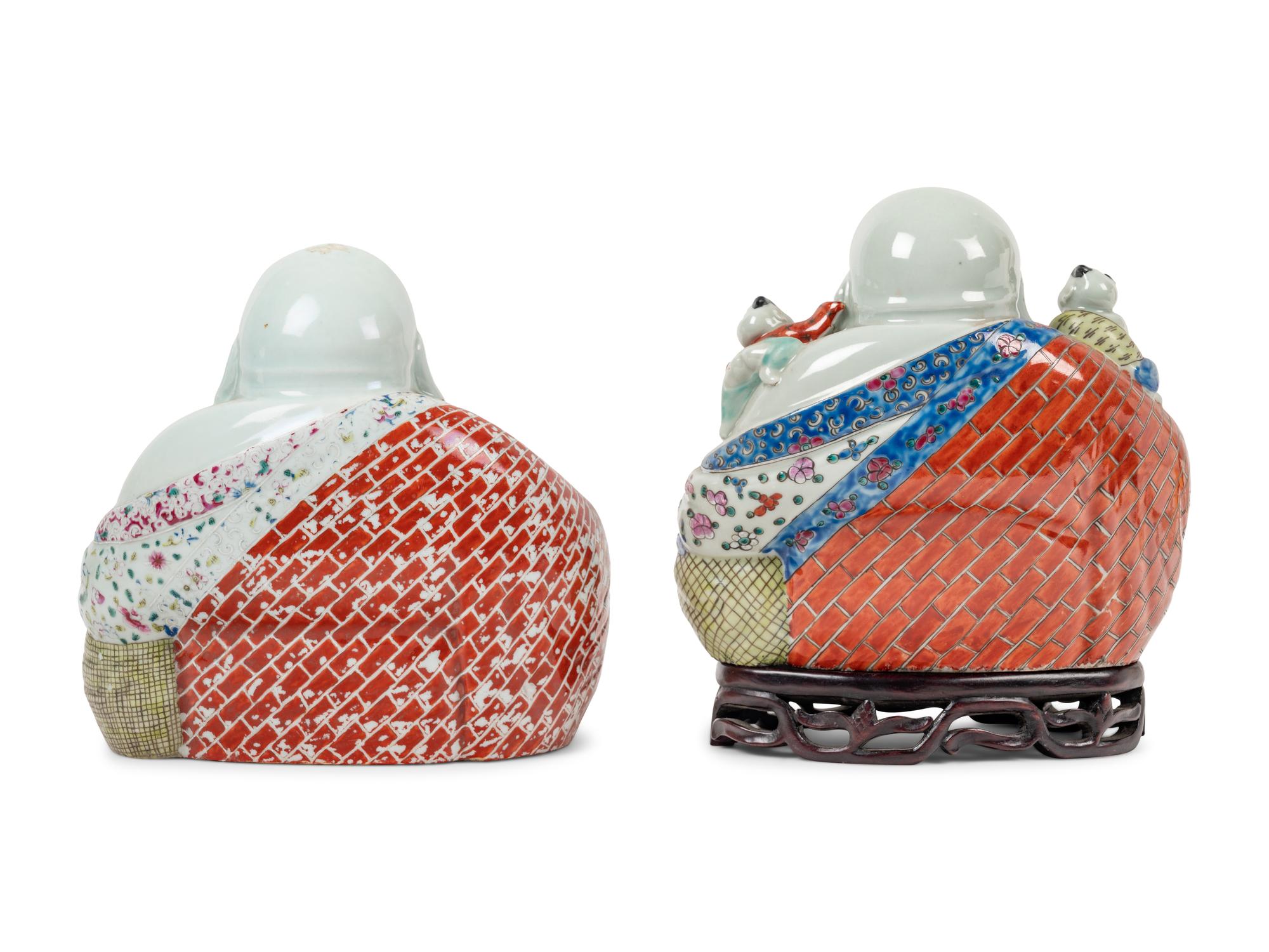 Two Chinese Famille Rose Porcelain Figures of Laughing Buddha