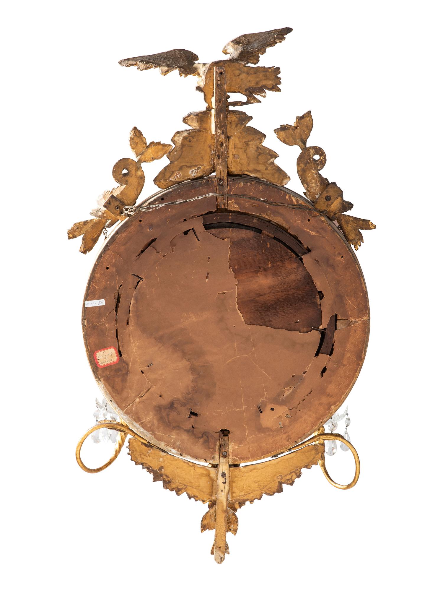 A Classical Giltwood and Gesso Cut-Glass Mounted Two Light Girandole Bull's Eye Mirror