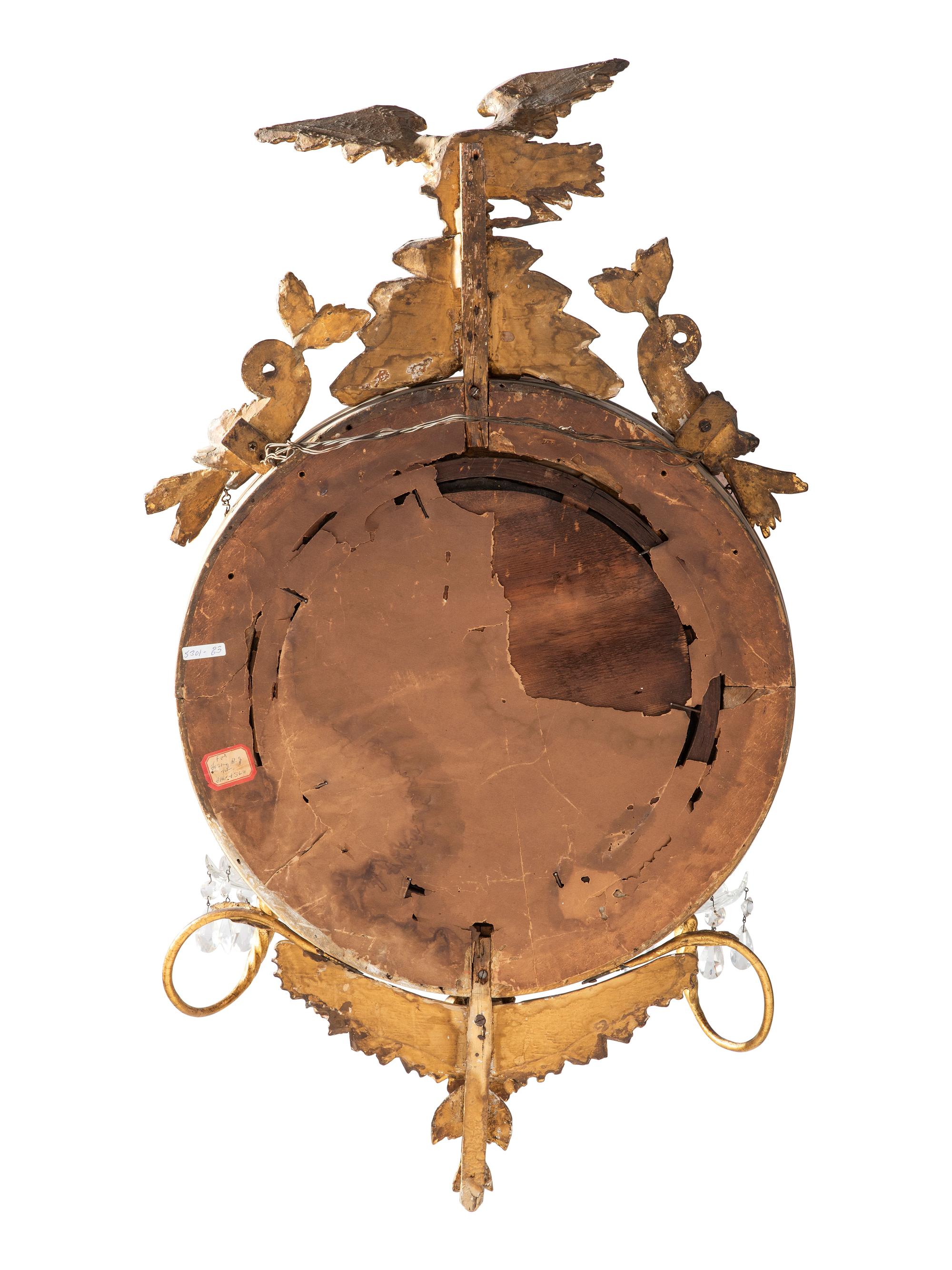 A Classical Giltwood and Gesso Cut-Glass Mounted Two Light Girandole Bull's Eye Mirror