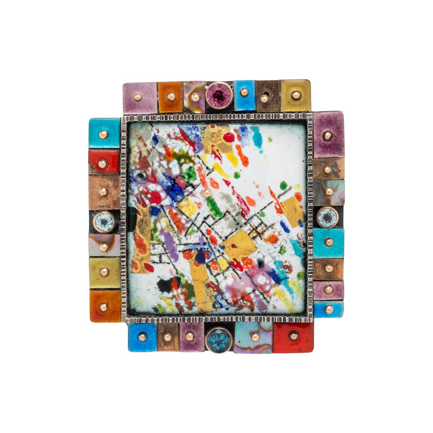 EARL PARDON, ENAMEL AND MULTIGEM BROOCH